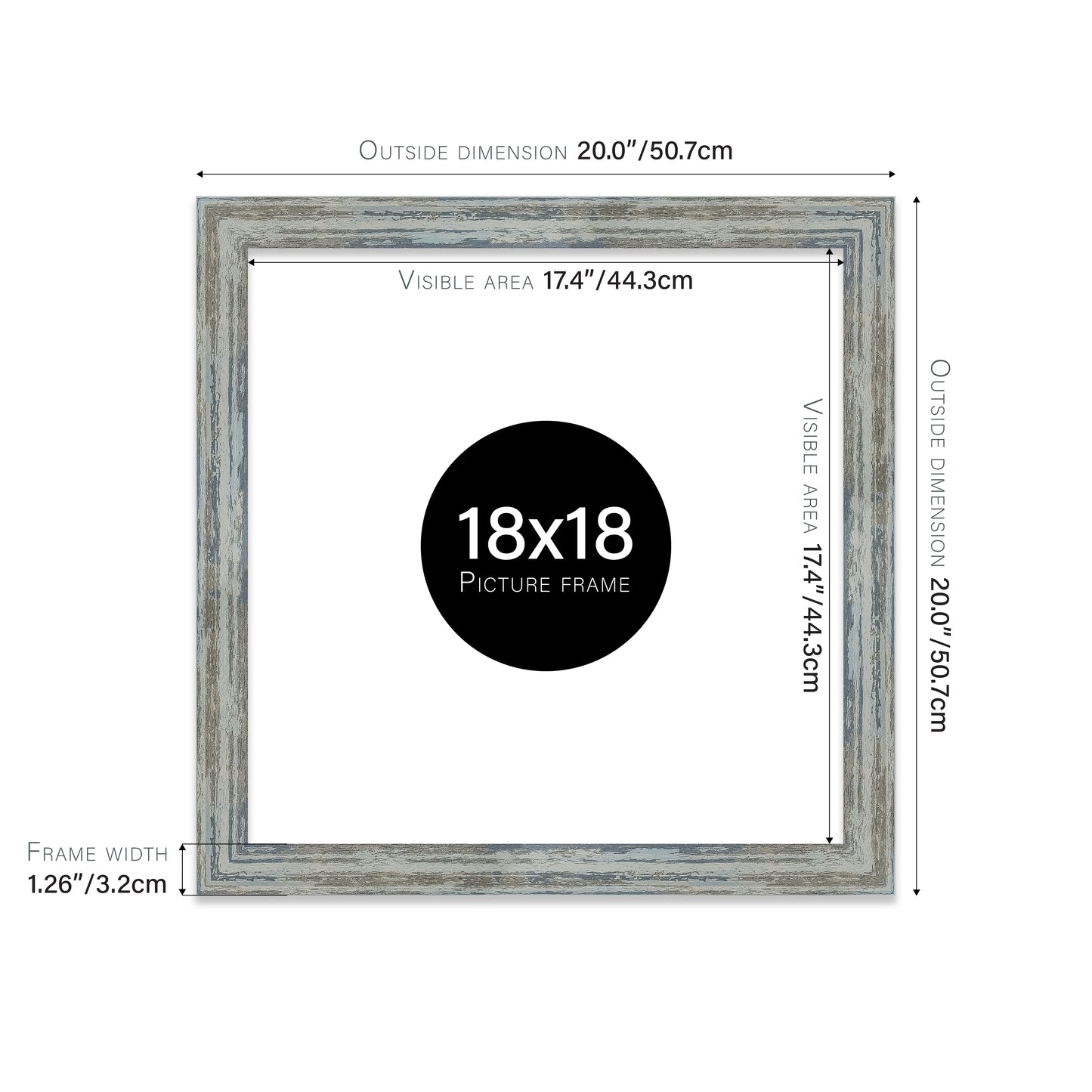 Distressed Blue Picture Frame 32mm Edge