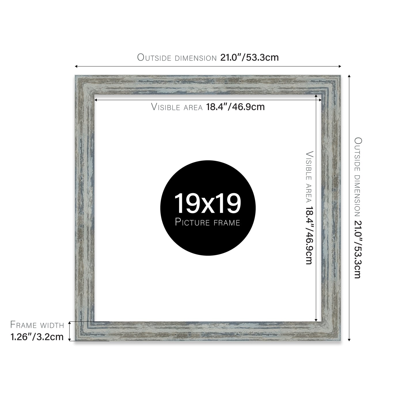 Distressed Blue Picture Frame 32mm Edge