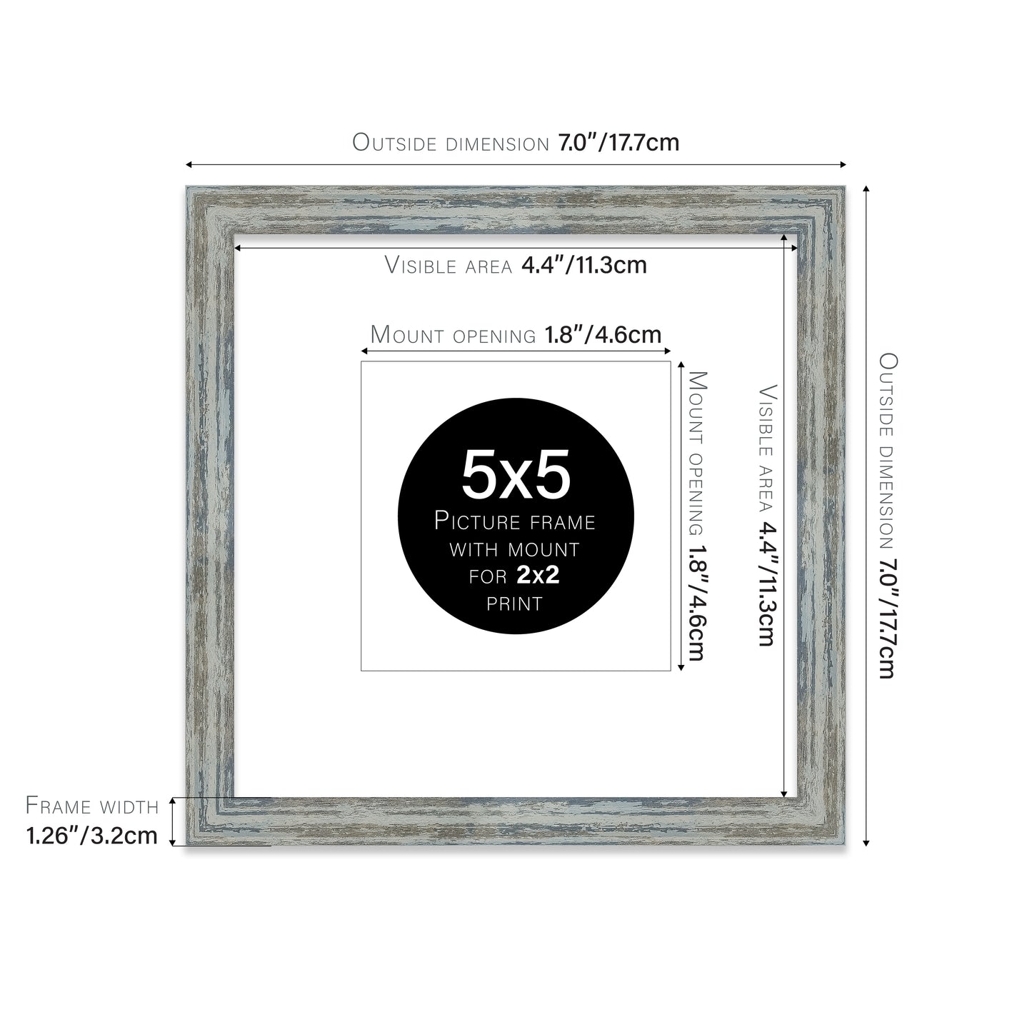 Distressed Blue Picture Frame 32mm Edge