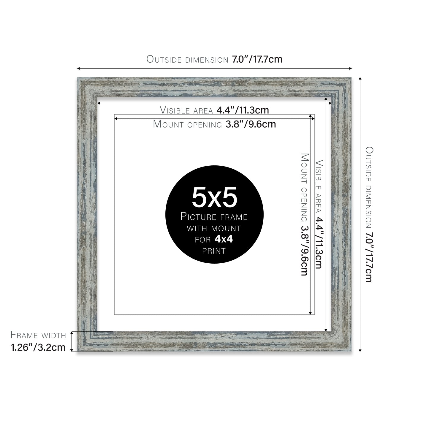 Distressed Blue Picture Frame 32mm Edge