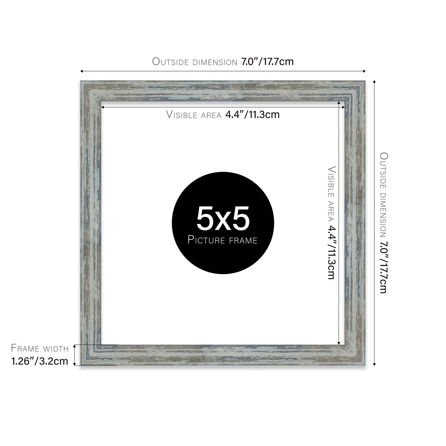 Distressed Blue Picture Frame 32mm Edge