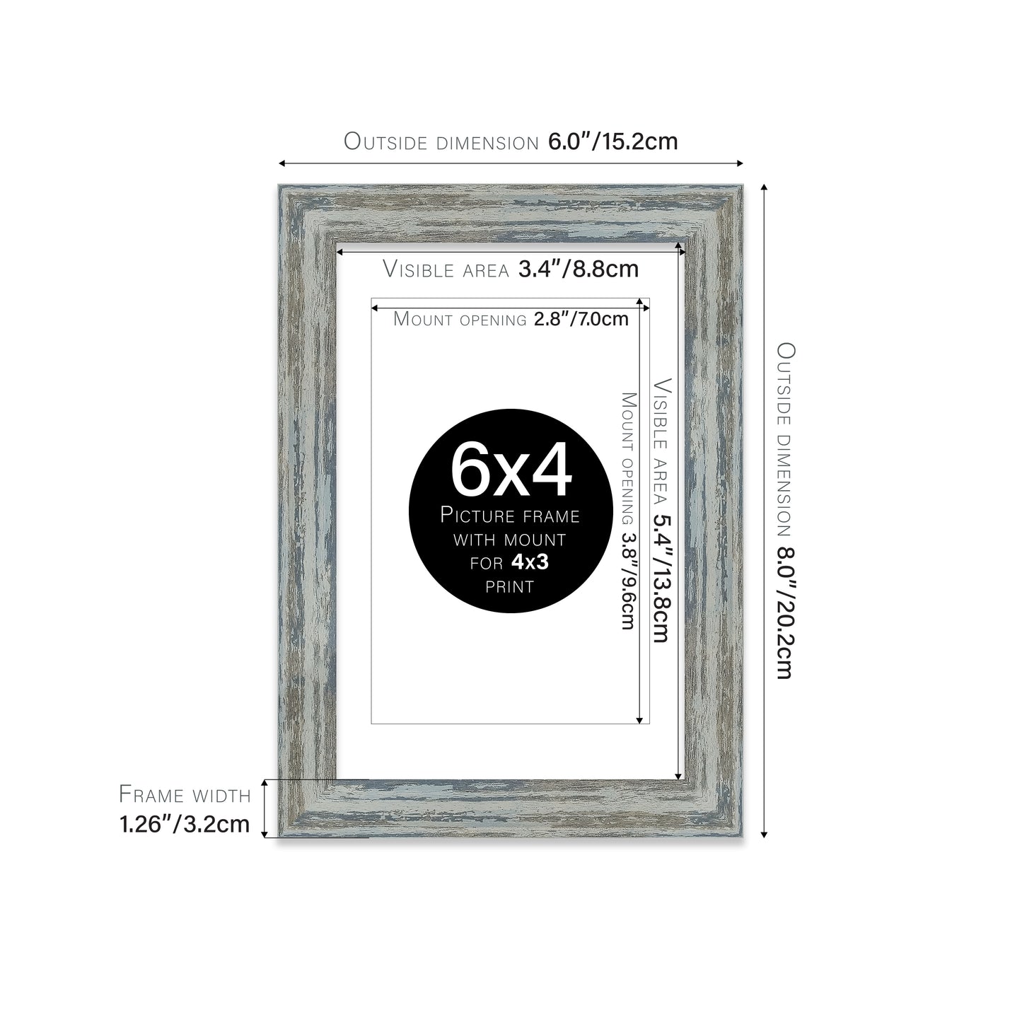 Distressed Blue Picture Frame 32mm Edge