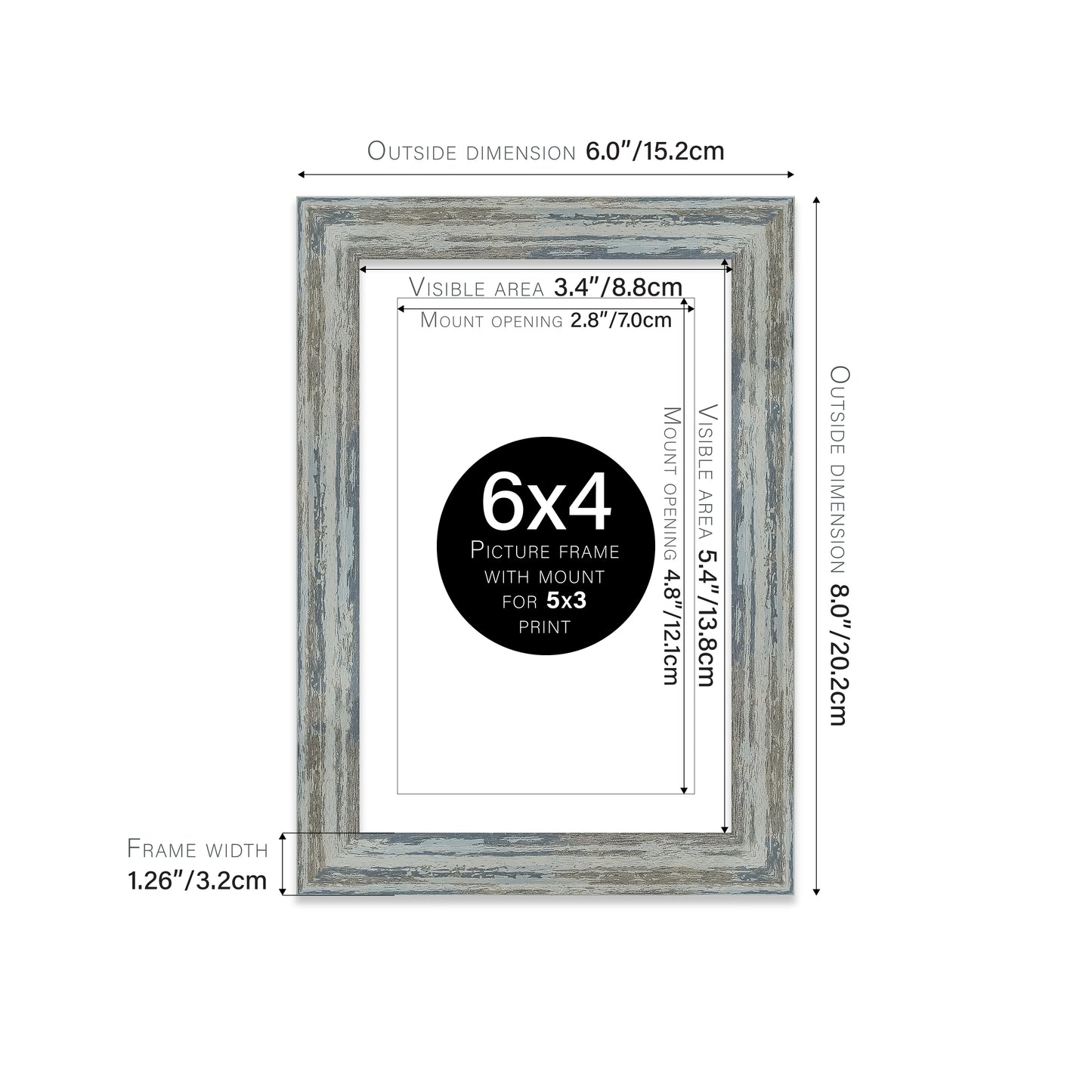 Distressed Blue Picture Frame 32mm Edge