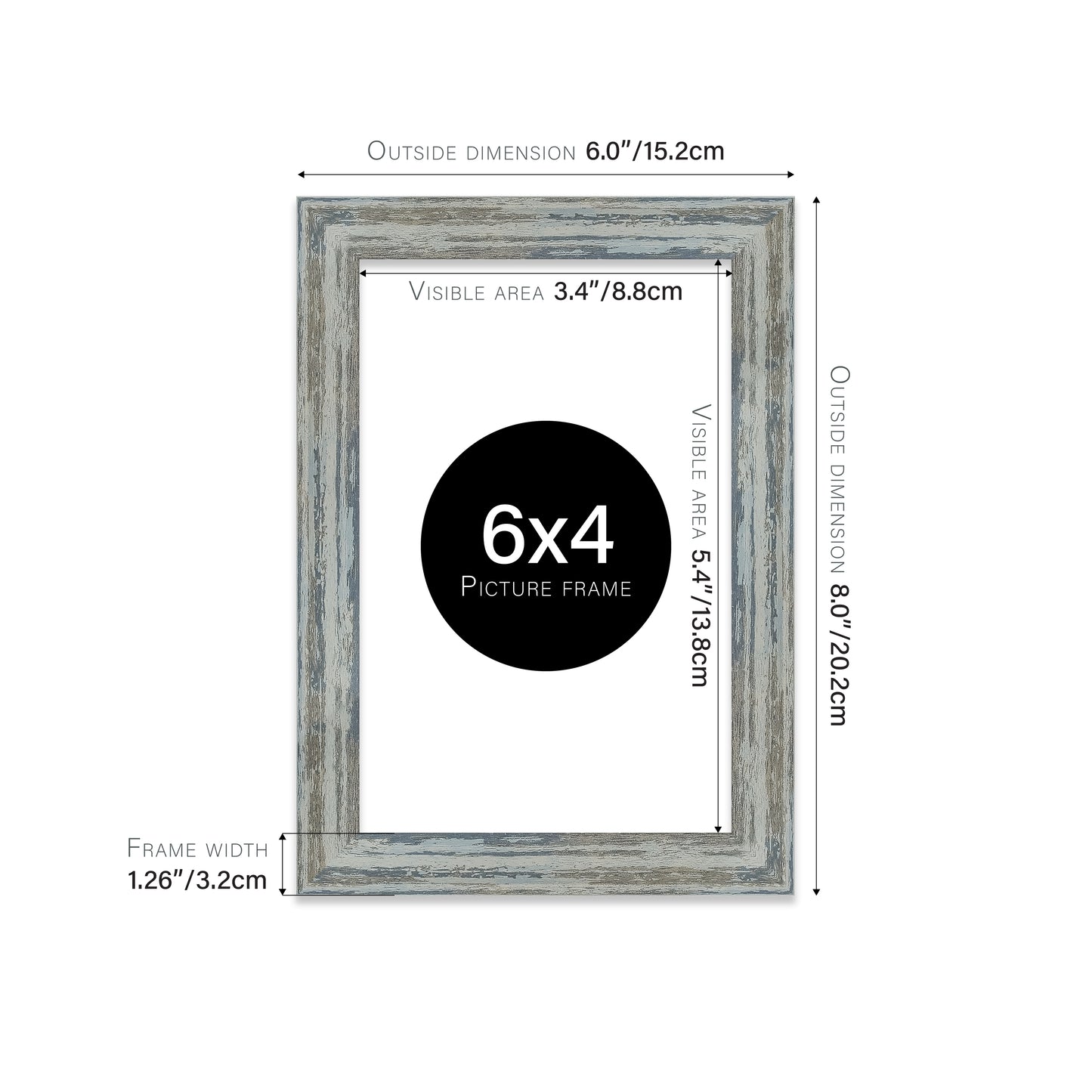 Distressed Blue Picture Frame 32mm Edge