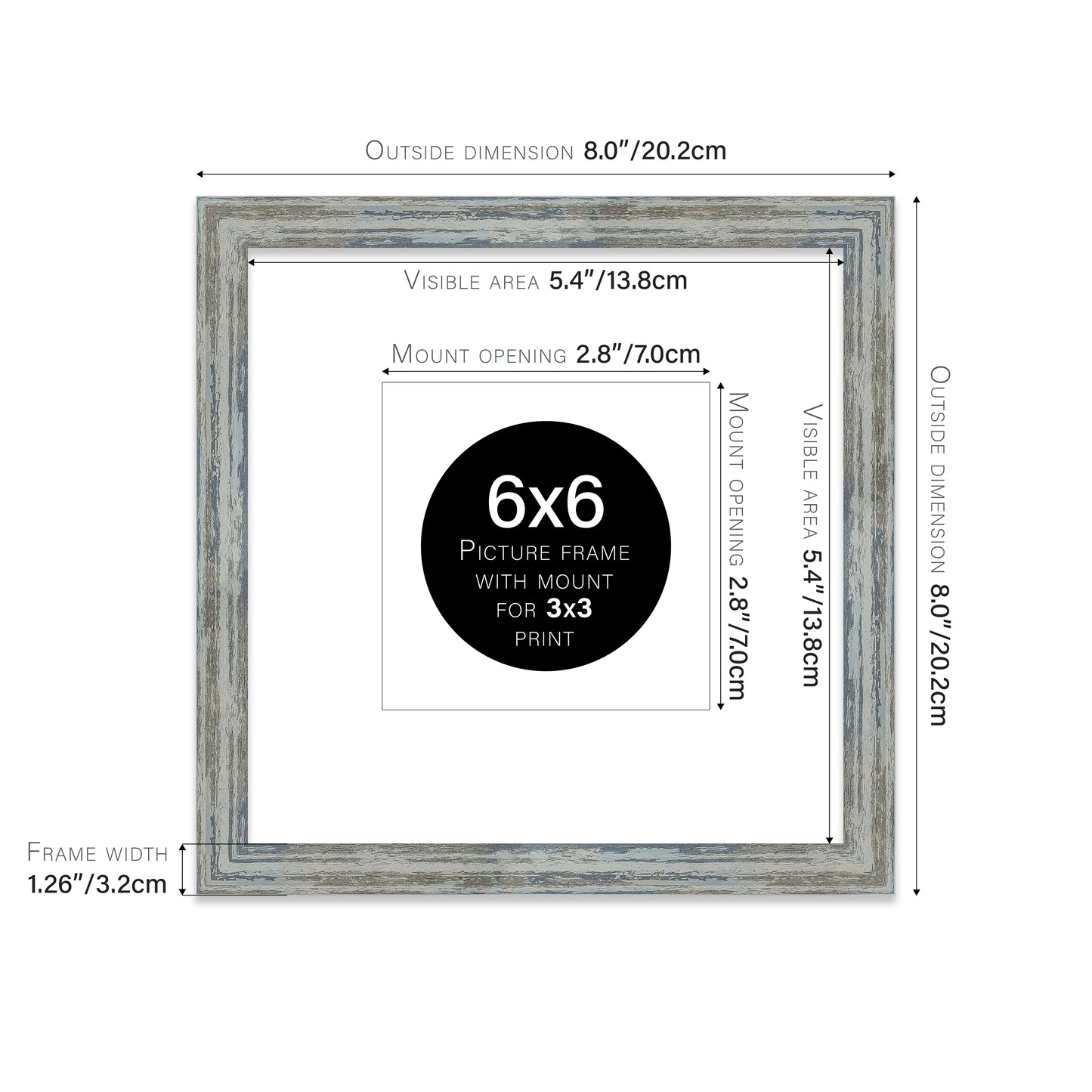 Distressed Blue Picture Frame 32mm Edge