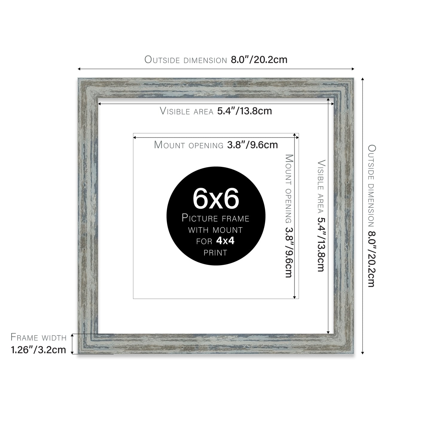 Distressed Blue Picture Frame 32mm Edge