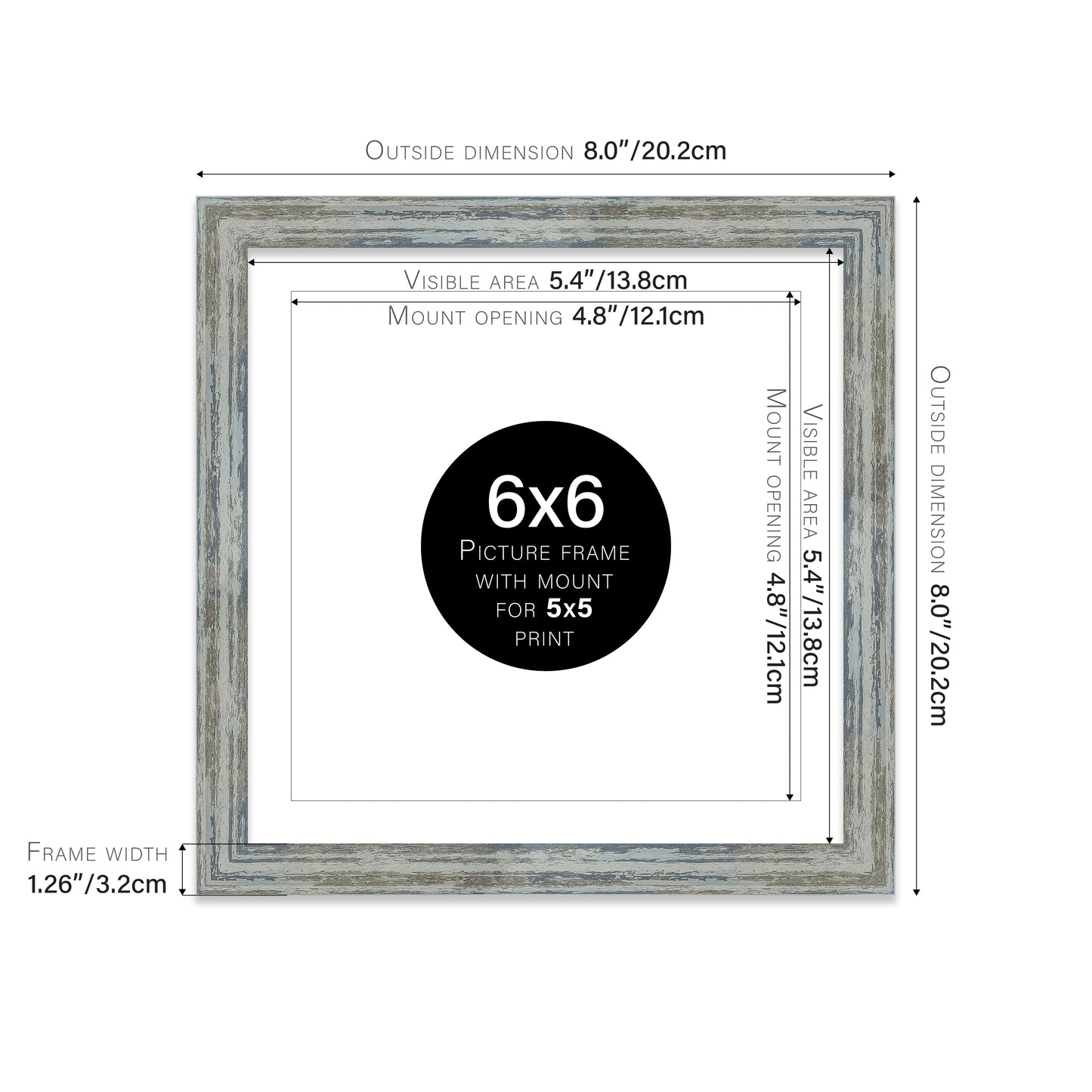 Distressed Blue Picture Frame 32mm Edge