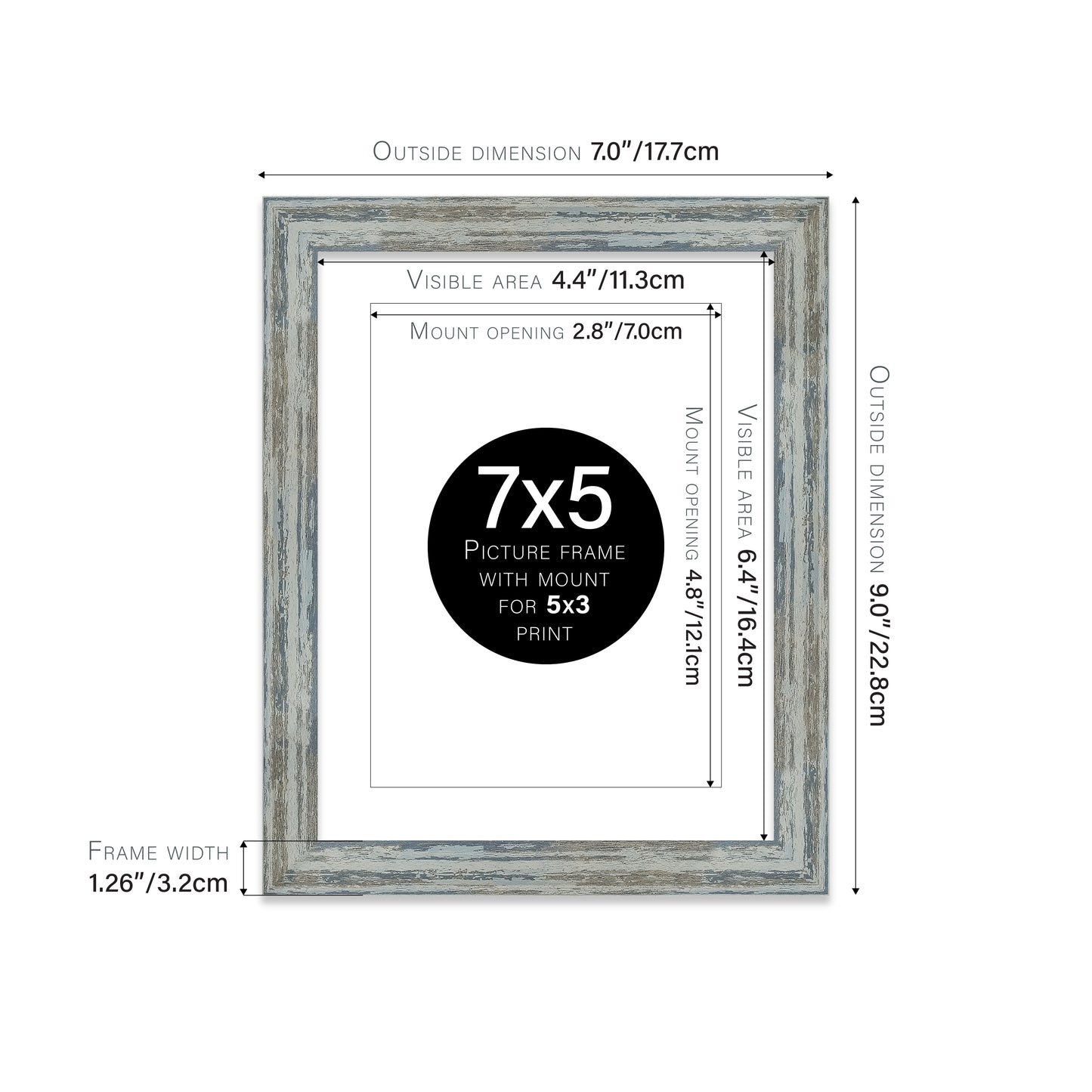 Distressed Blue Picture Frame 32mm Edge