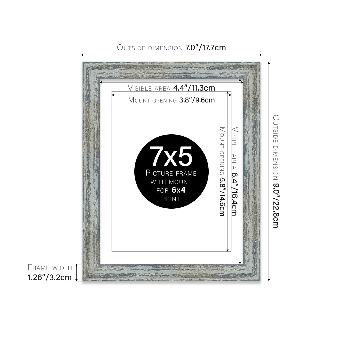 Distressed Blue Picture Frame 32mm Edge