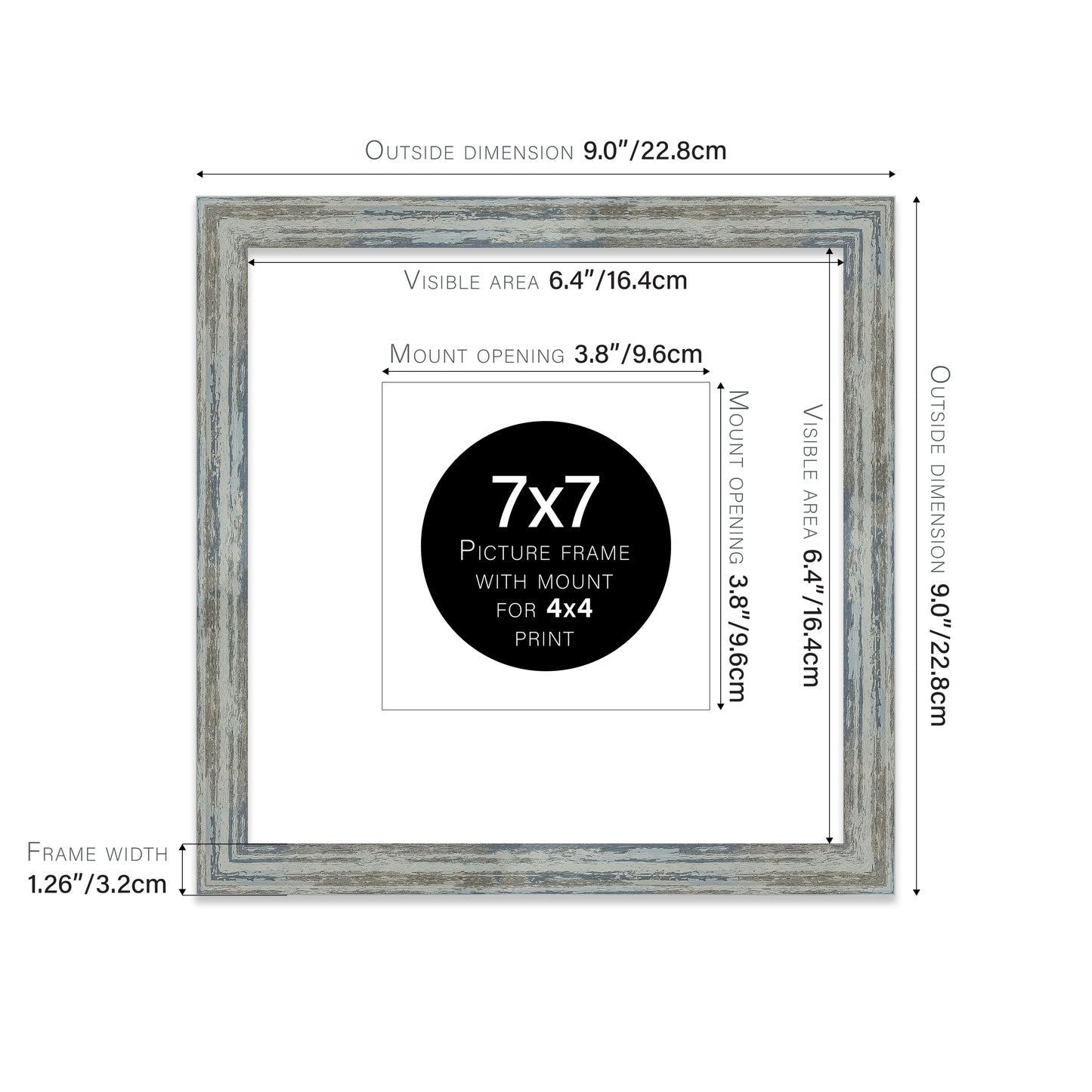 Distressed Blue Picture Frame 32mm Edge
