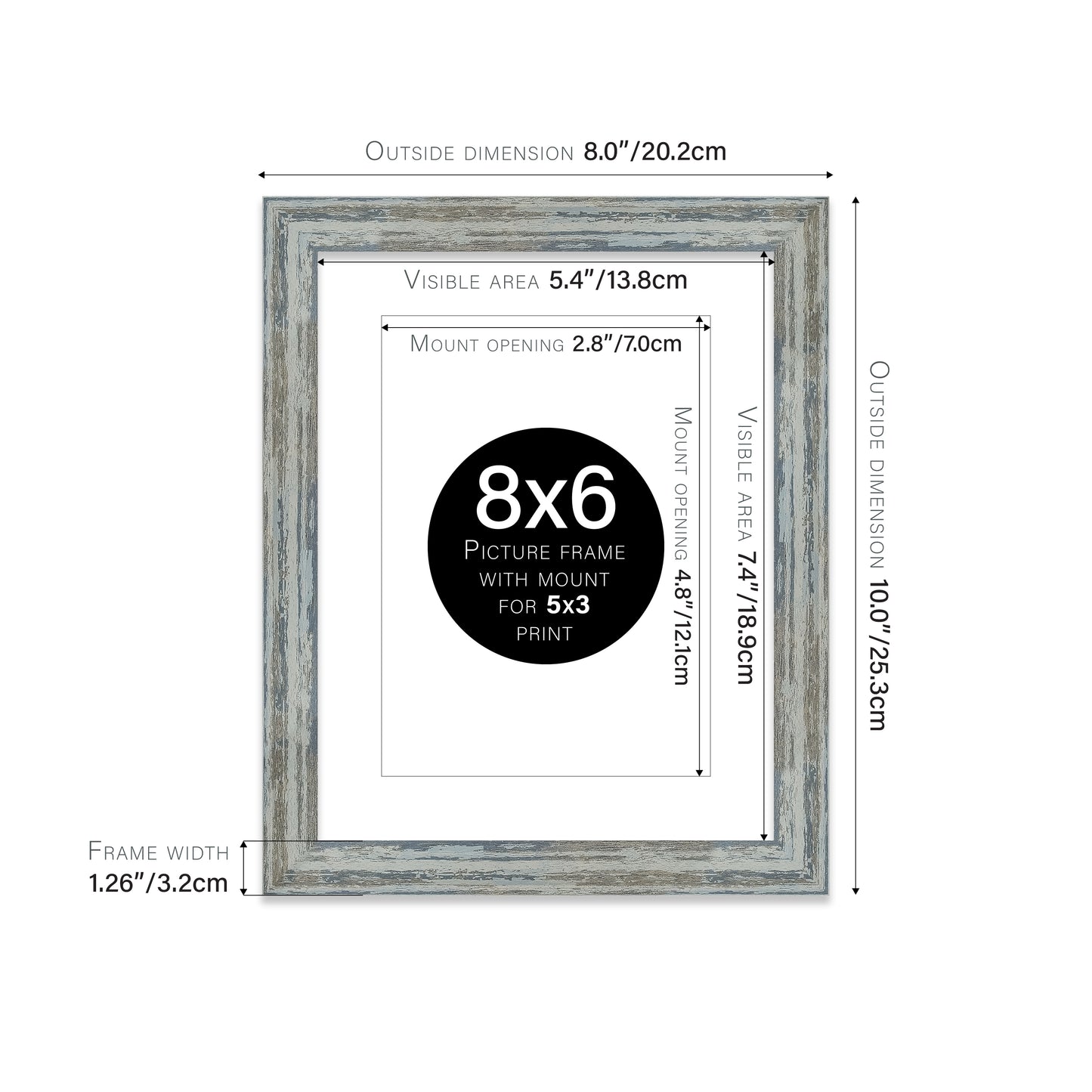 Distressed Blue Picture Frame 32mm Edge