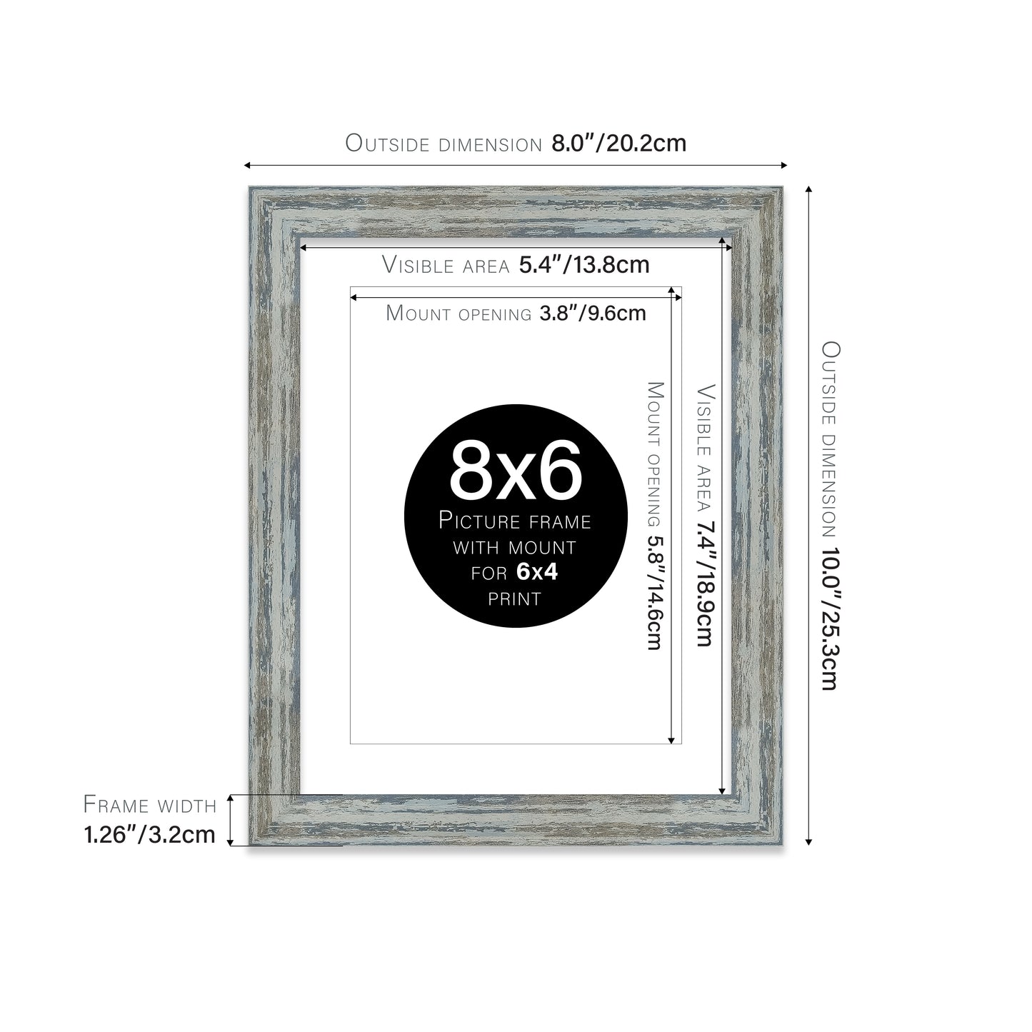 Distressed Blue Picture Frame 32mm Edge