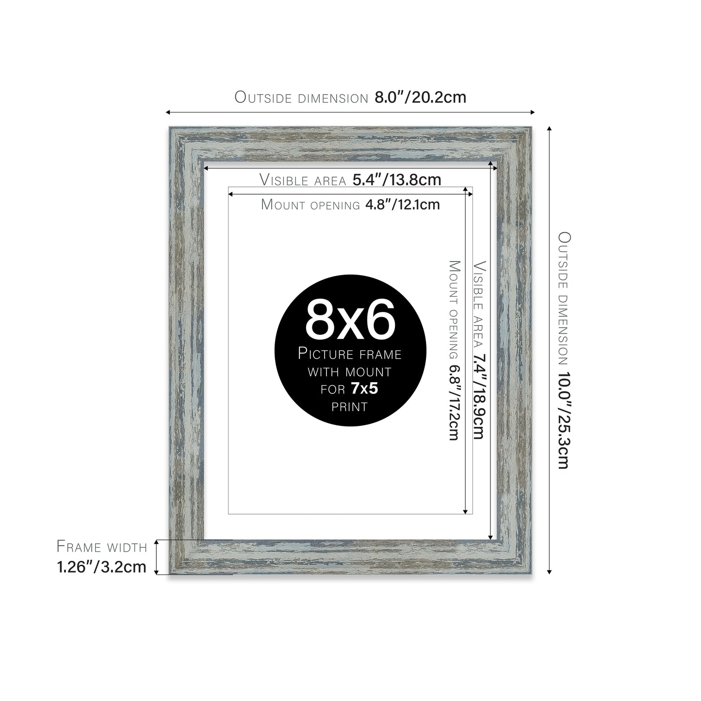 Distressed Blue Picture Frame 32mm Edge