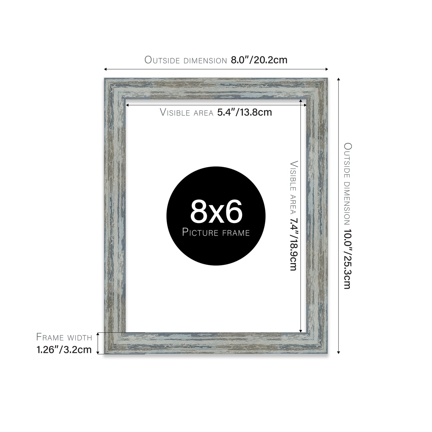 Distressed Blue Picture Frame 32mm Edge