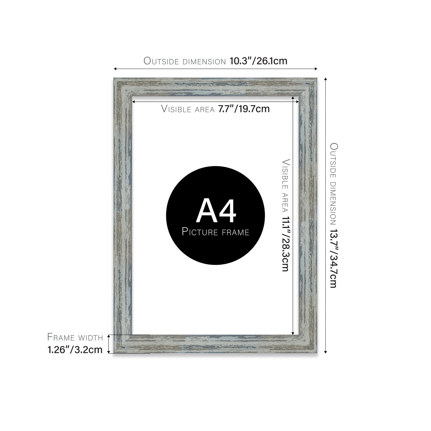 Distressed Blue Picture Frame 32mm Edge