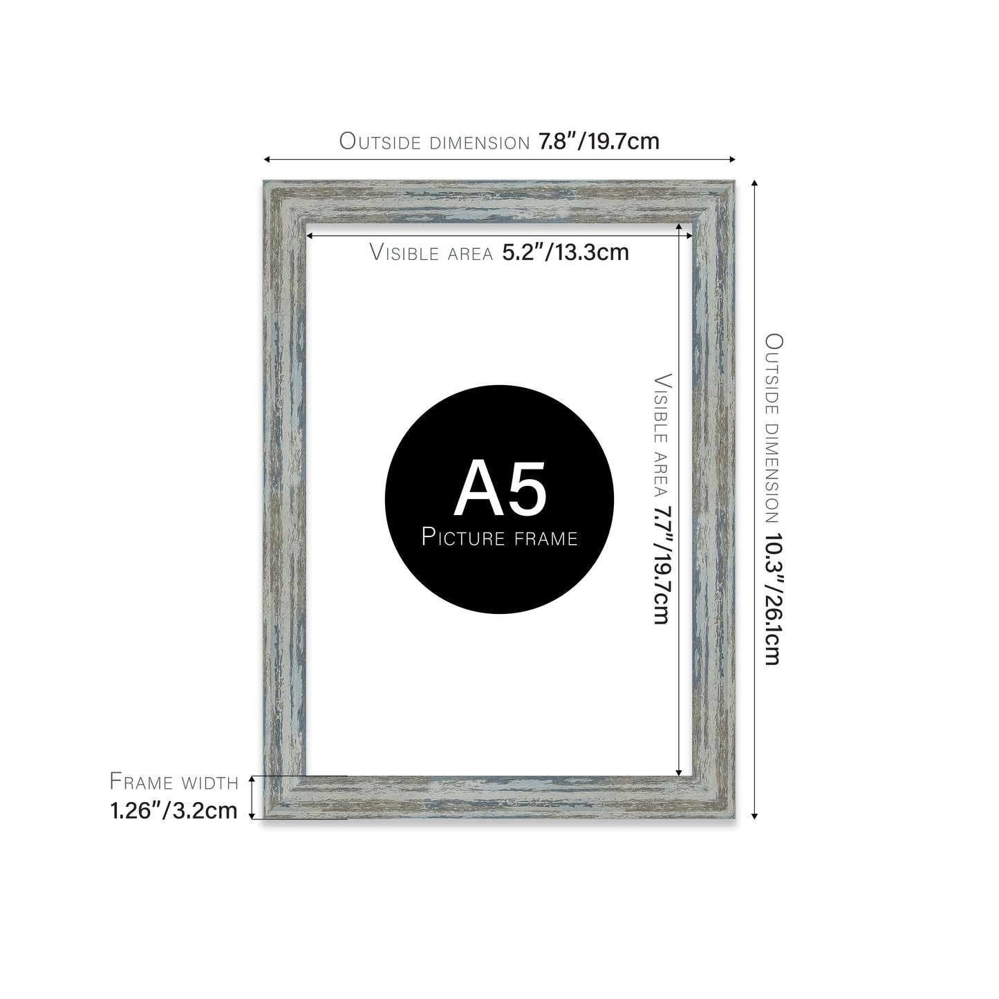 Distressed Blue Picture Frame 32mm Edge