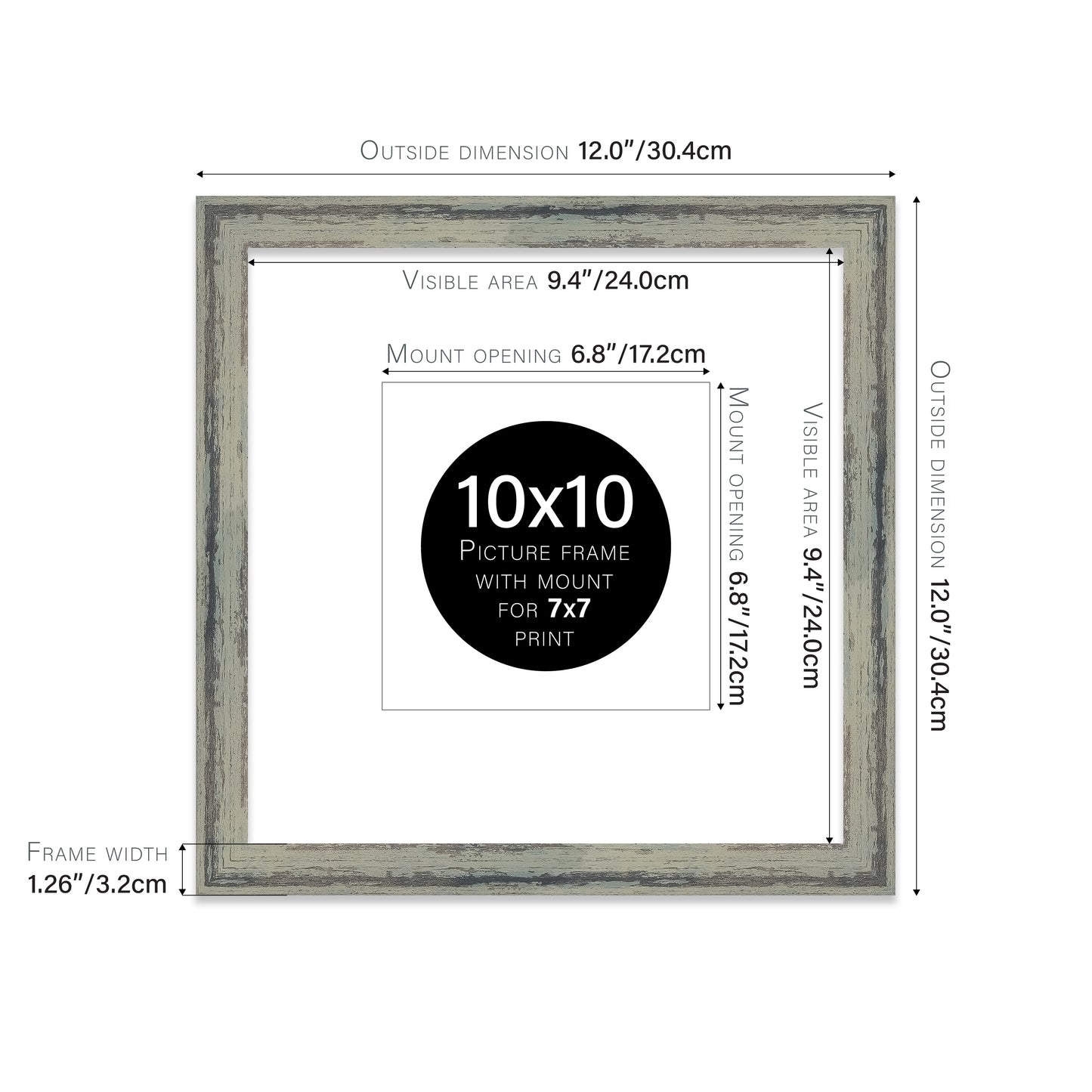 Distressed Green Picture Frame 32mm Edge