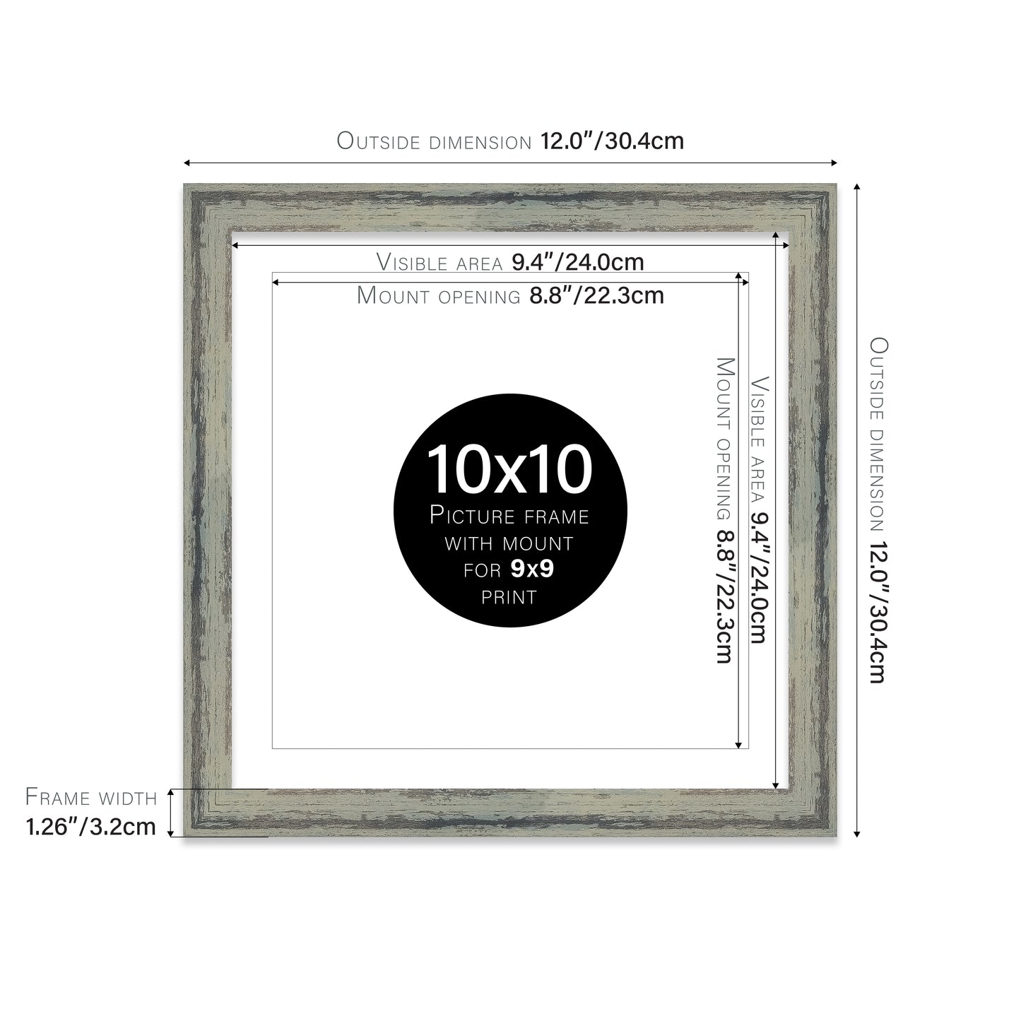Distressed Green Picture Frame 32mm Edge