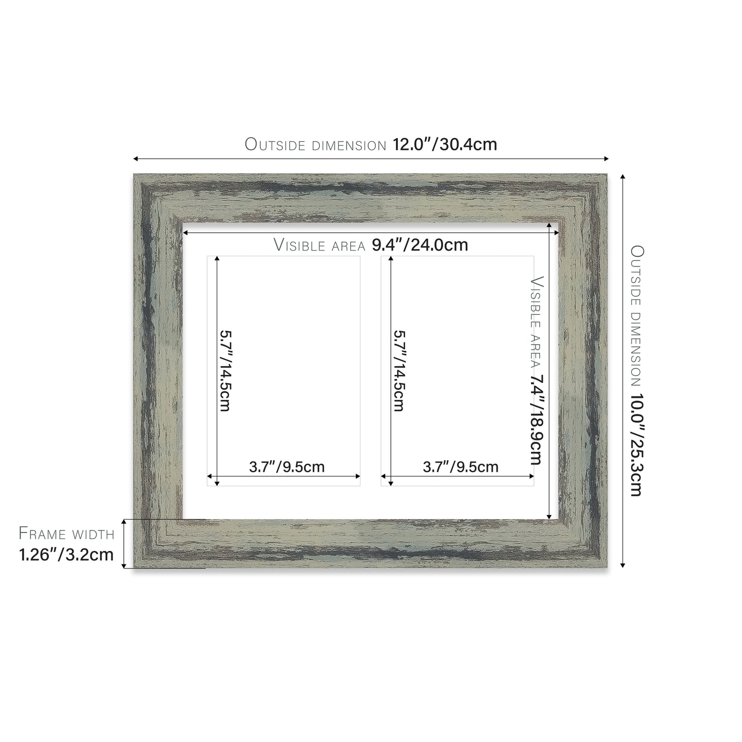 Distressed Green Picture Frame 32mm Edge