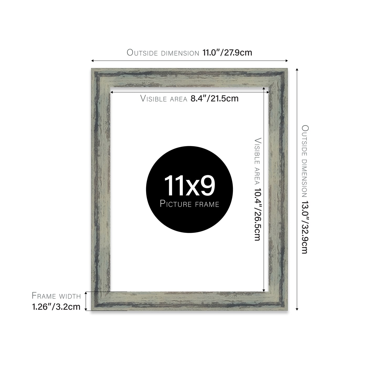 Distressed Green Picture Frame 32mm Edge