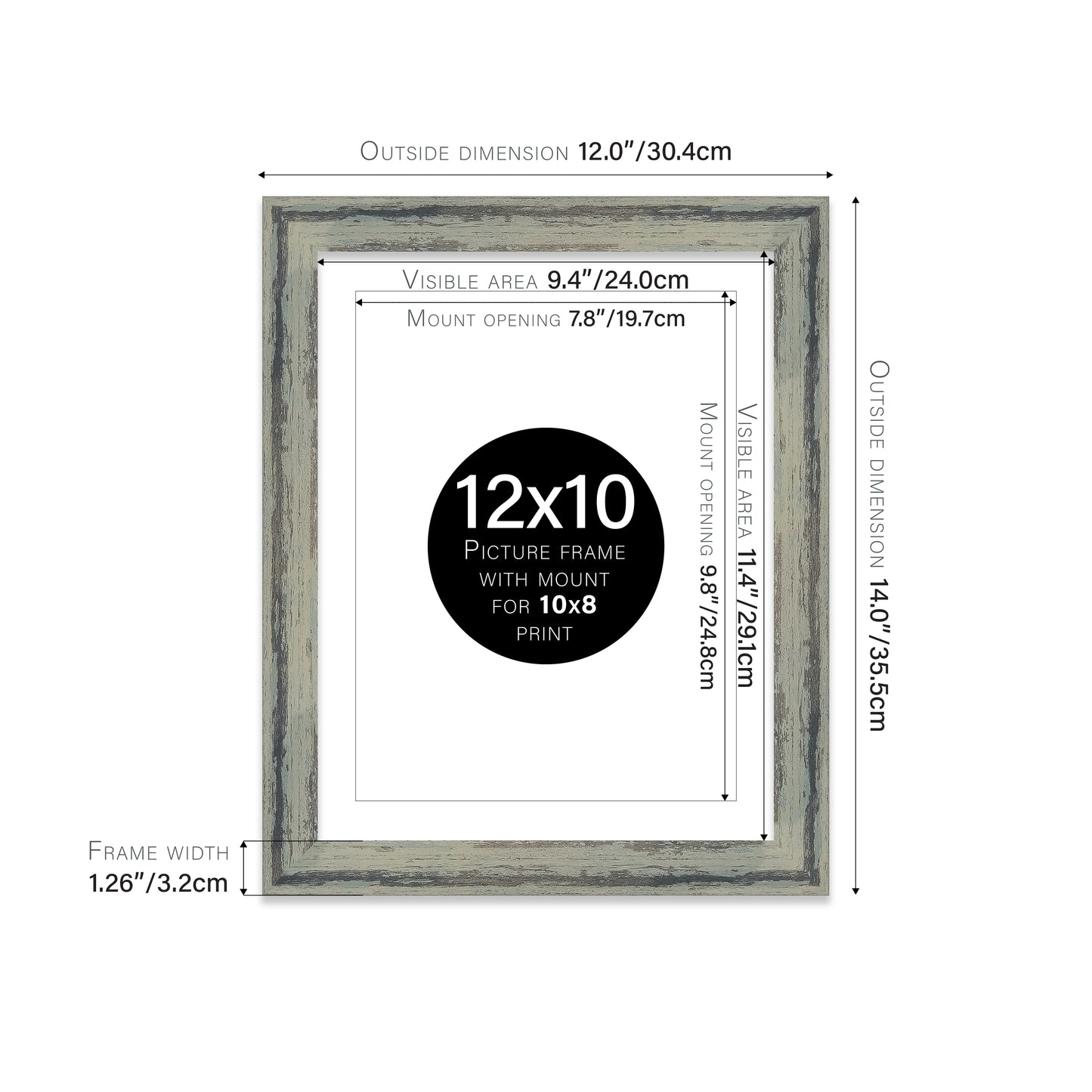 Distressed Green Picture Frame 32mm Edge