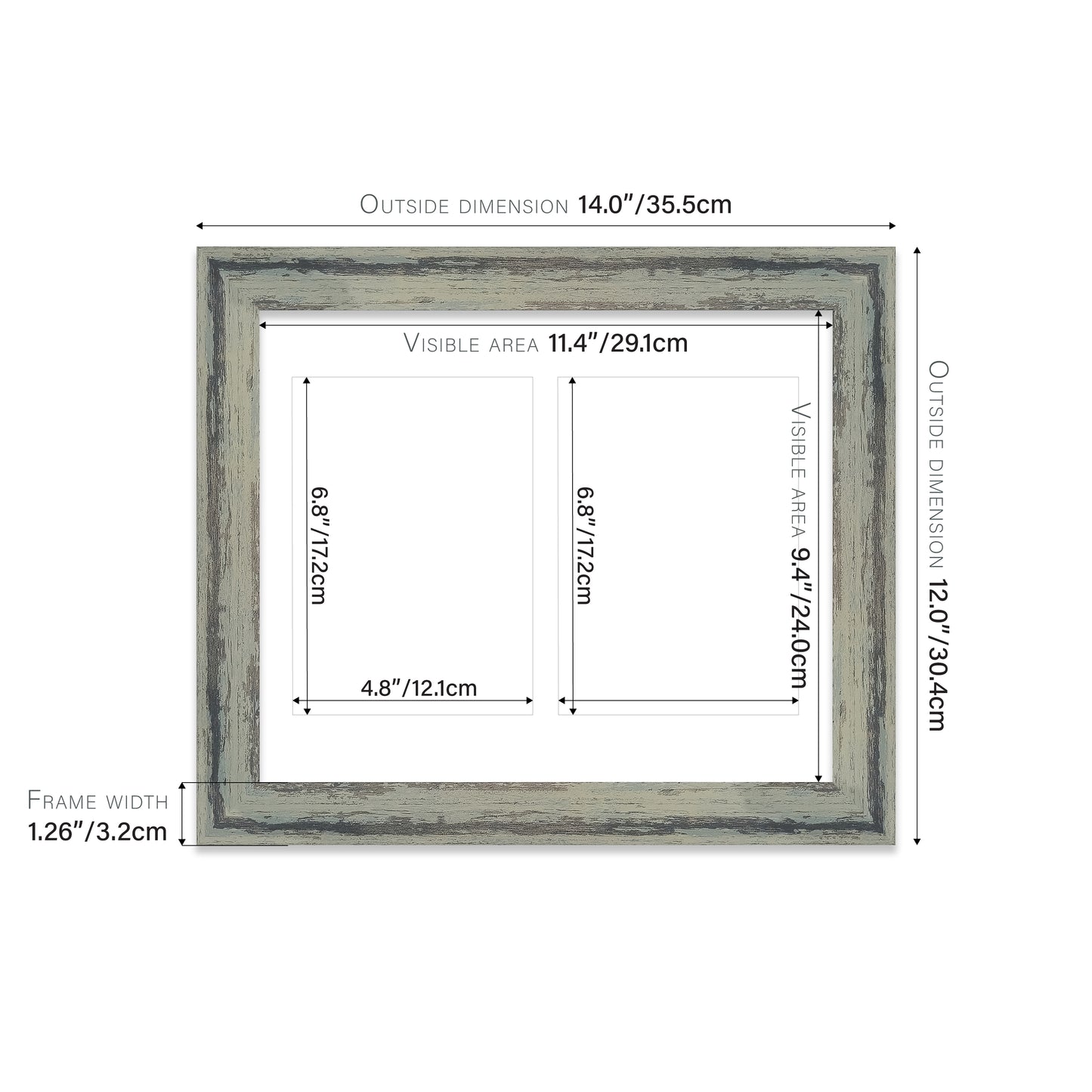 Distressed Green Picture Frame 32mm Edge
