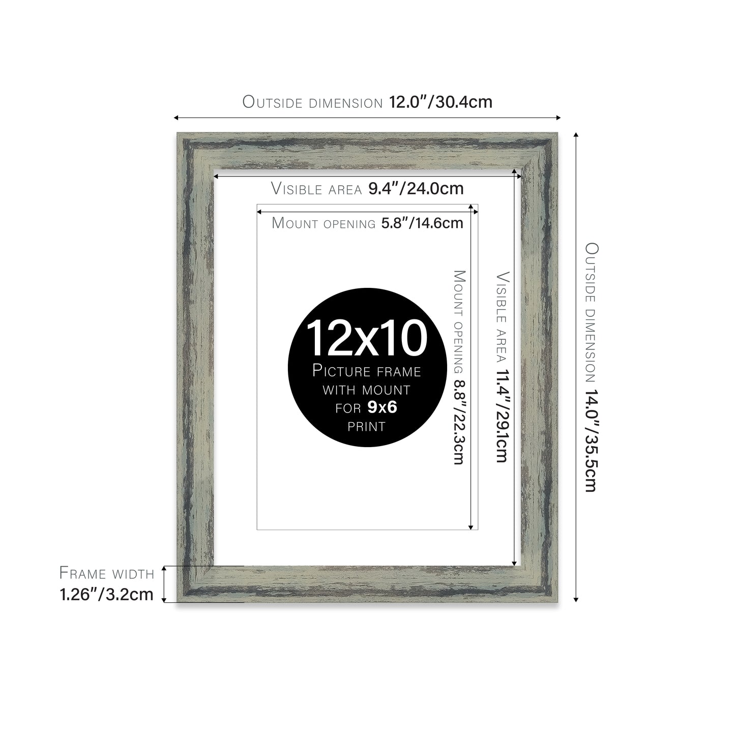 Distressed Green Picture Frame 32mm Edge