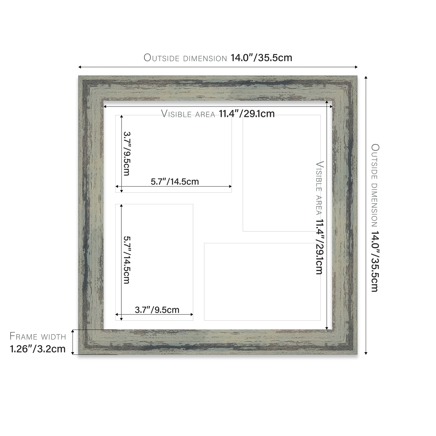 Distressed Green Picture Frame 32mm Edge