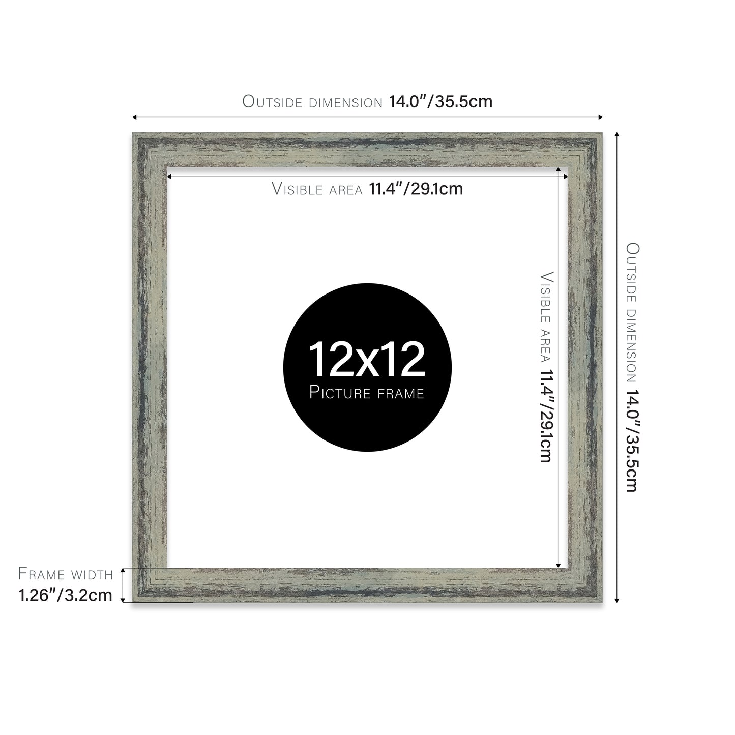 Distressed Green Picture Frame 32mm Edge
