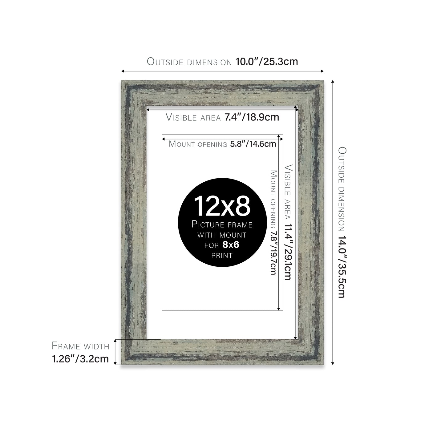 Distressed Green Picture Frame 32mm Edge