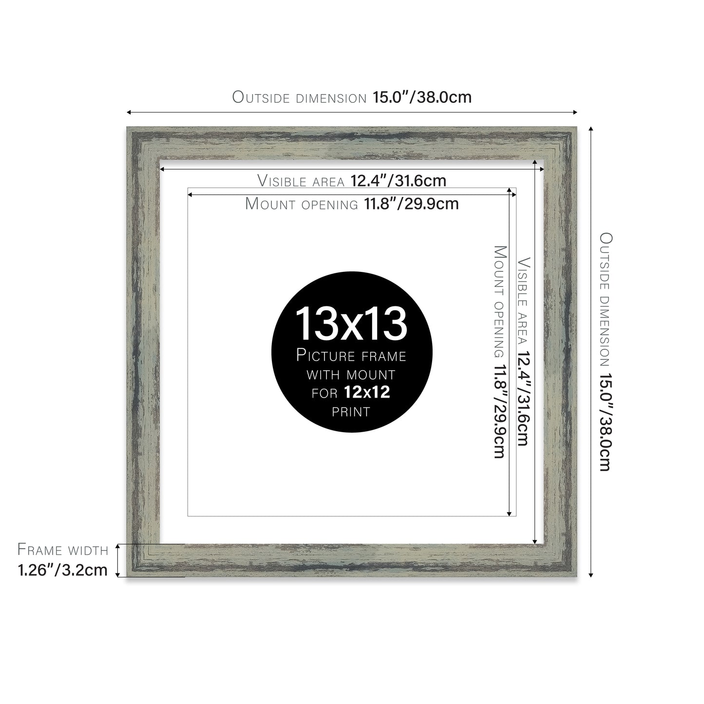 Distressed Green Picture Frame 32mm Edge