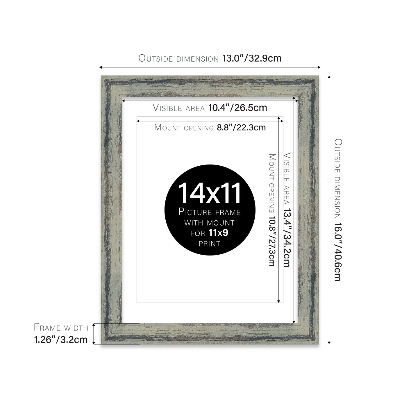 Distressed Green Picture Frame 32mm Edge