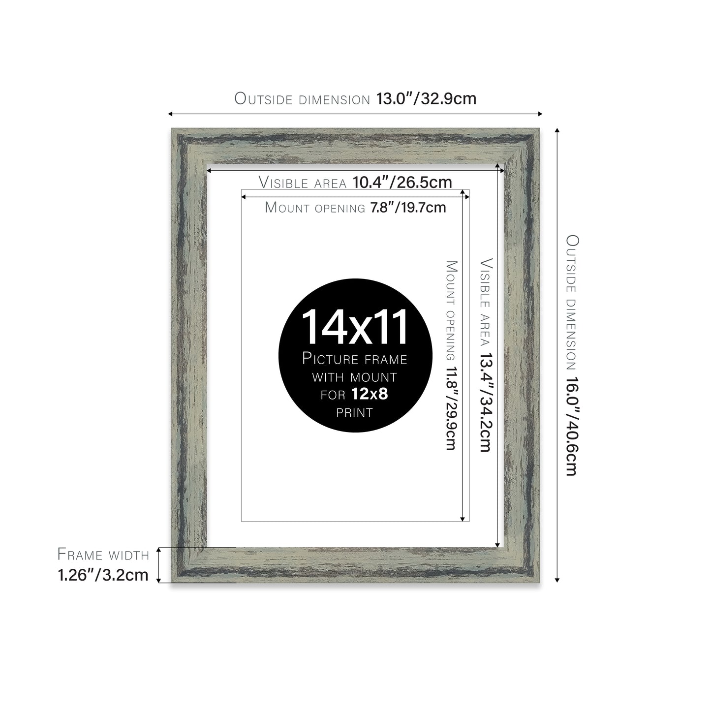 Distressed Green Picture Frame 32mm Edge