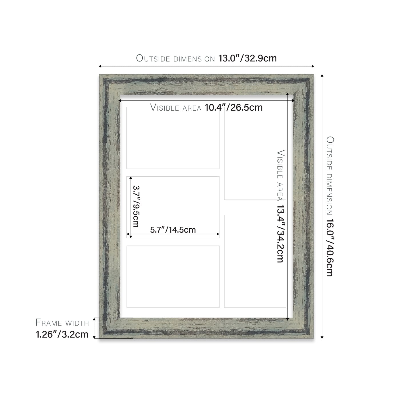 Distressed Green Picture Frame 32mm Edge