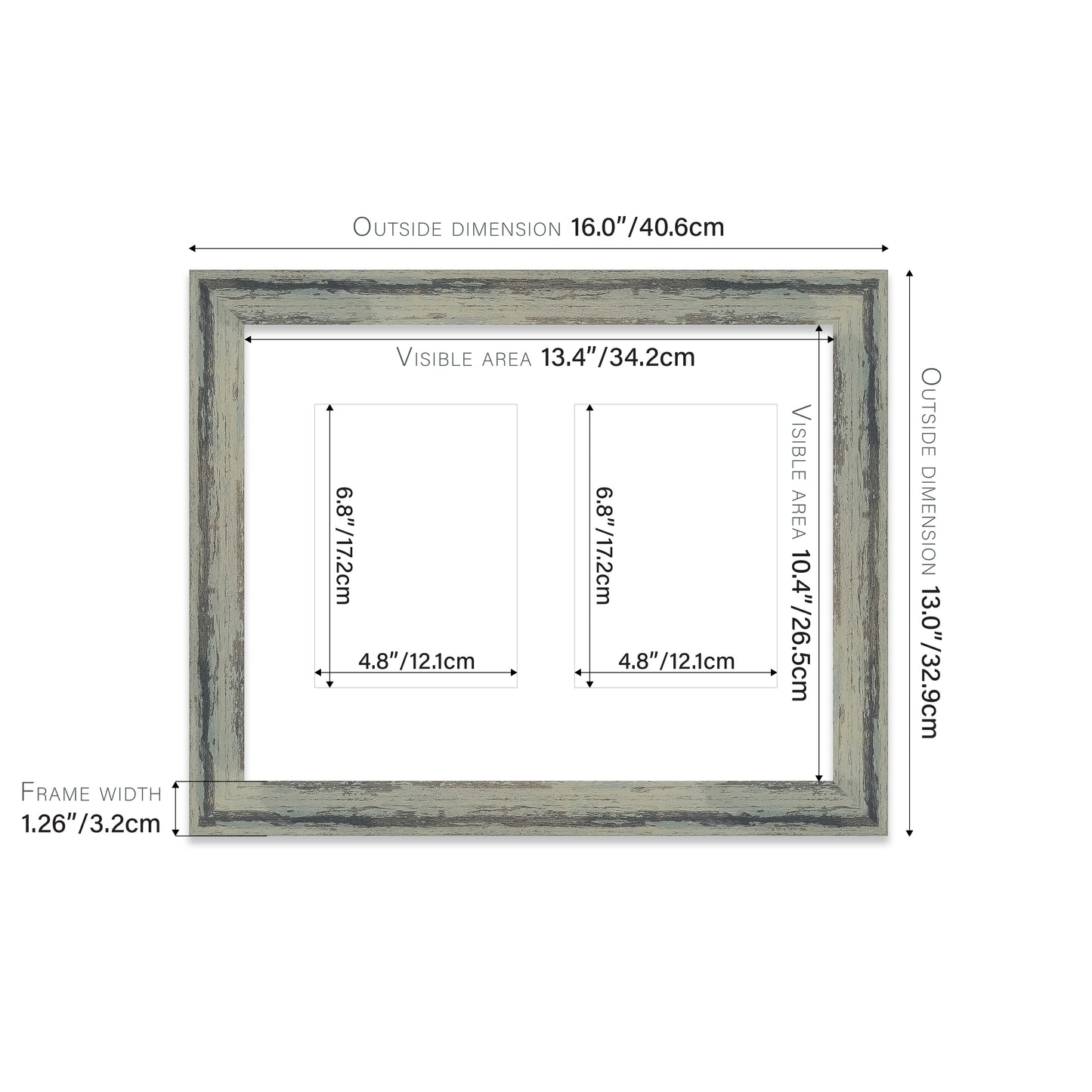 Distressed Green Picture Frame 32mm Edge