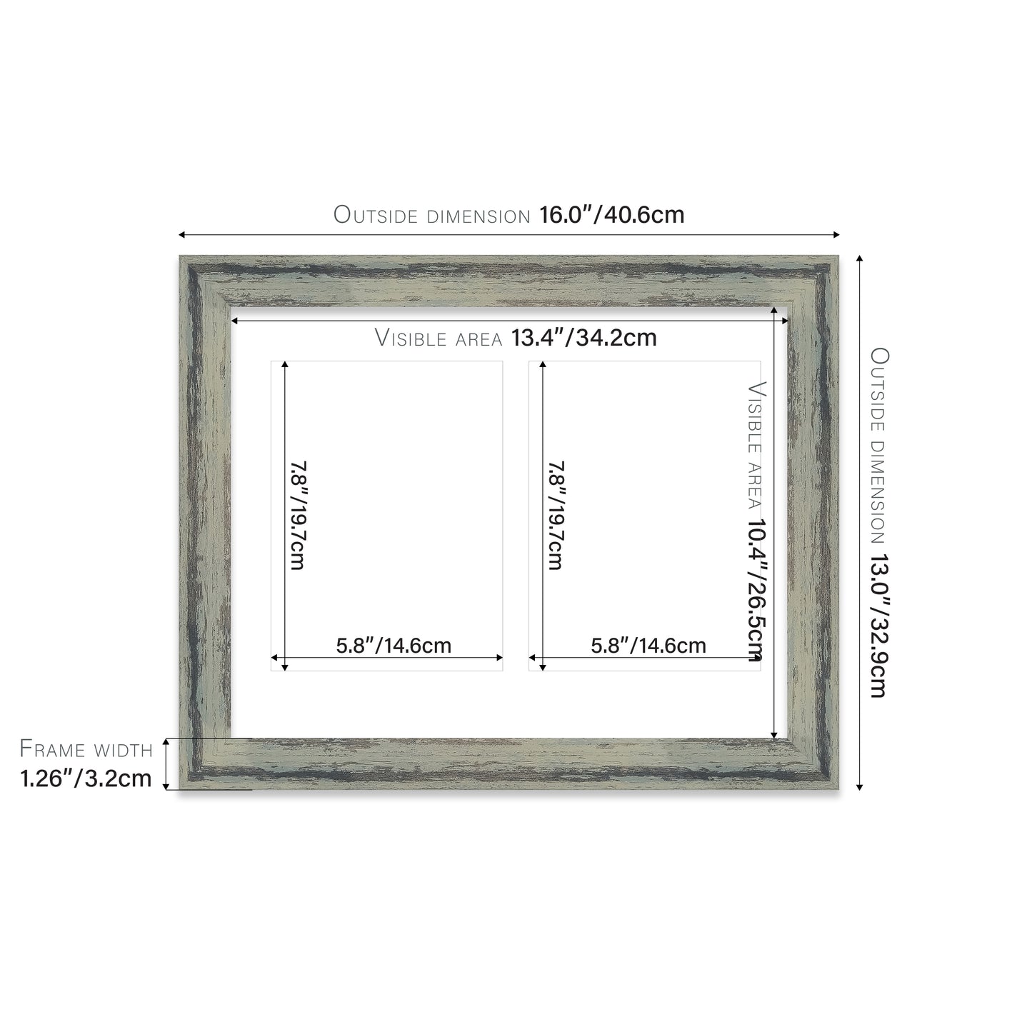 Distressed Green Picture Frame 32mm Edge