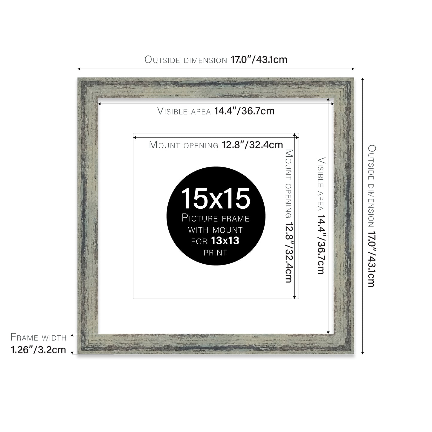 Distressed Green Picture Frame 32mm Edge