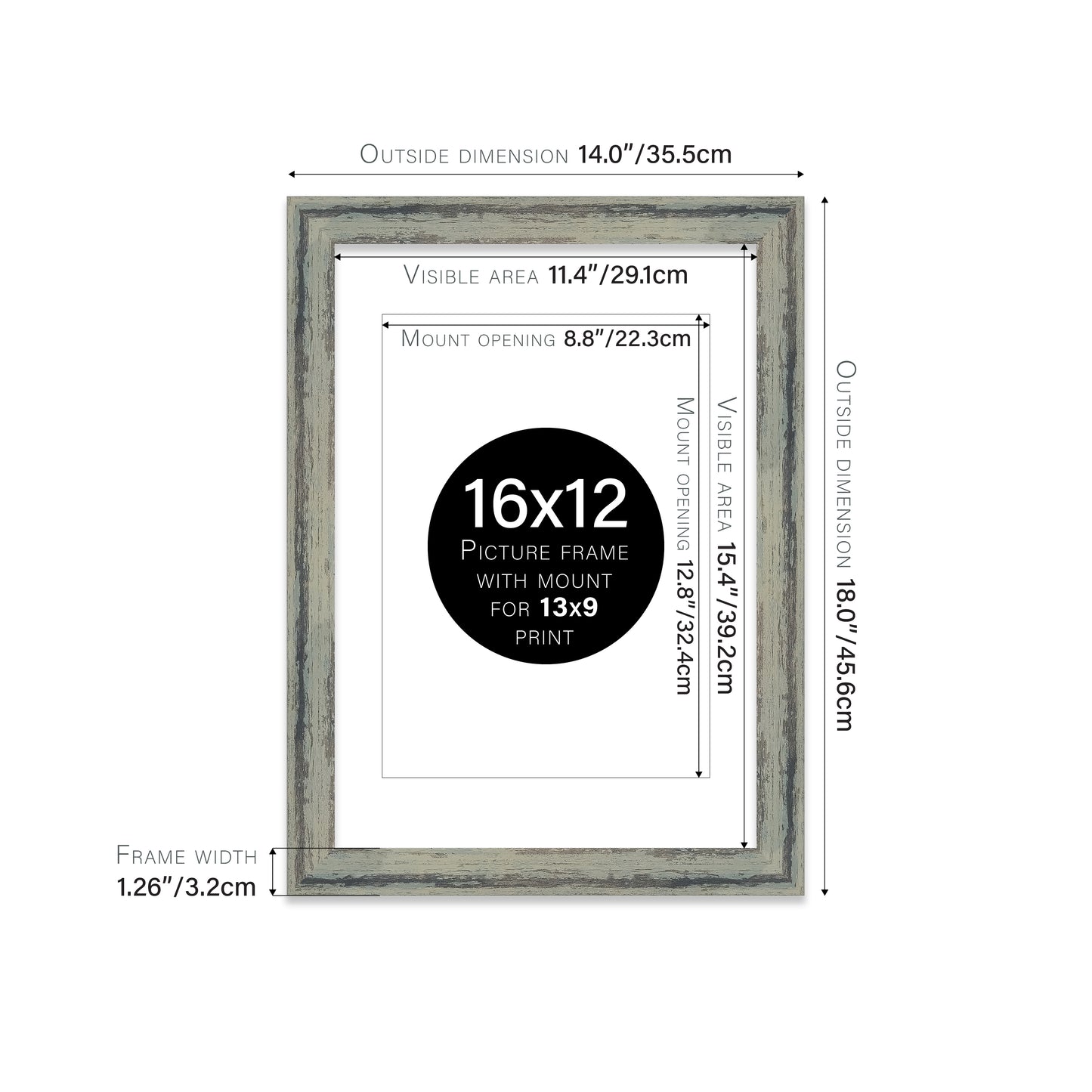 Distressed Green Picture Frame 32mm Edge
