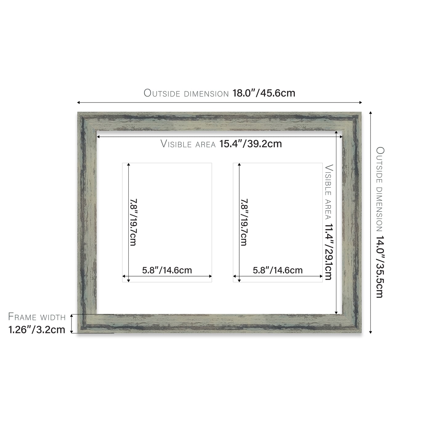 Distressed Green Picture Frame 32mm Edge