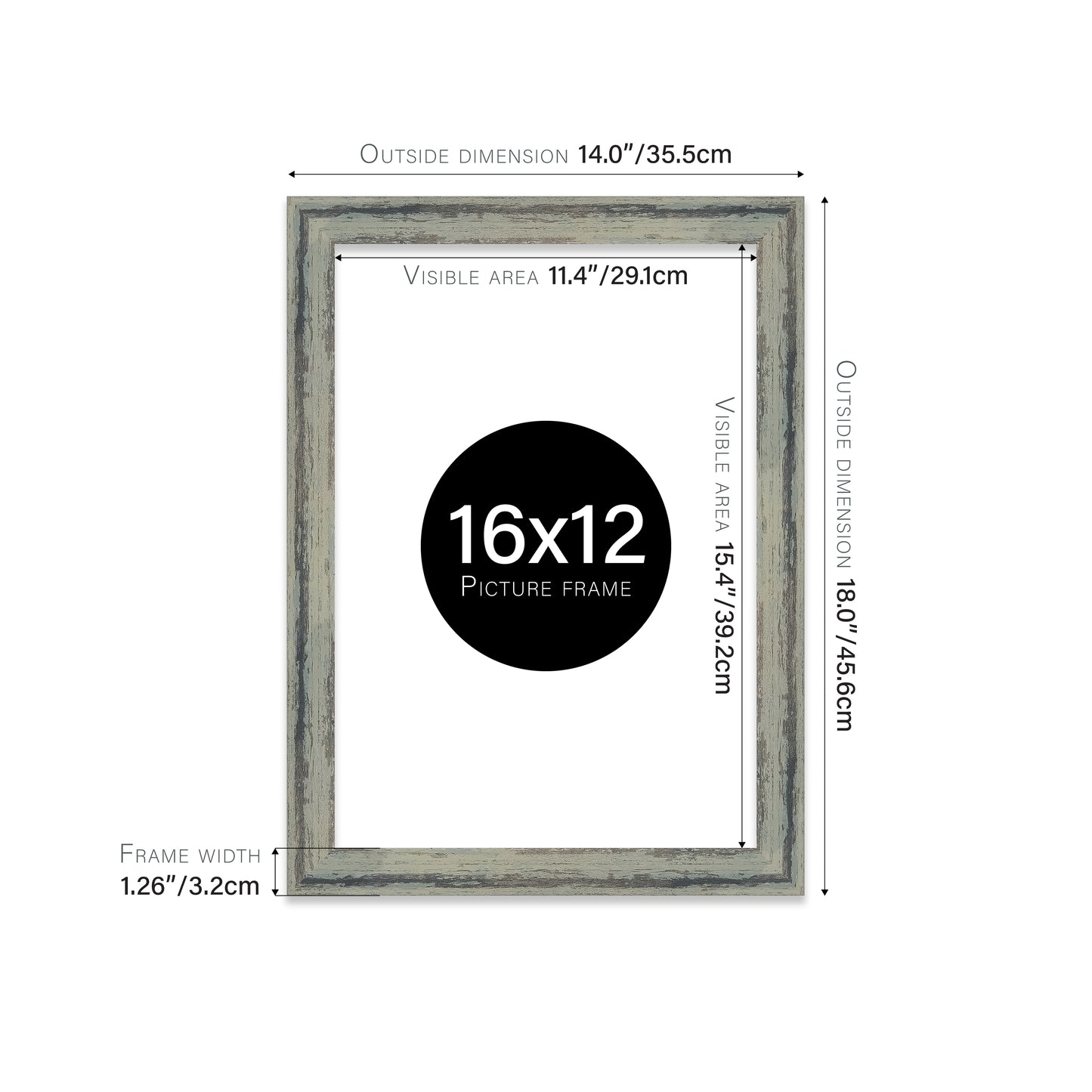 Distressed Green Picture Frame 32mm Edge