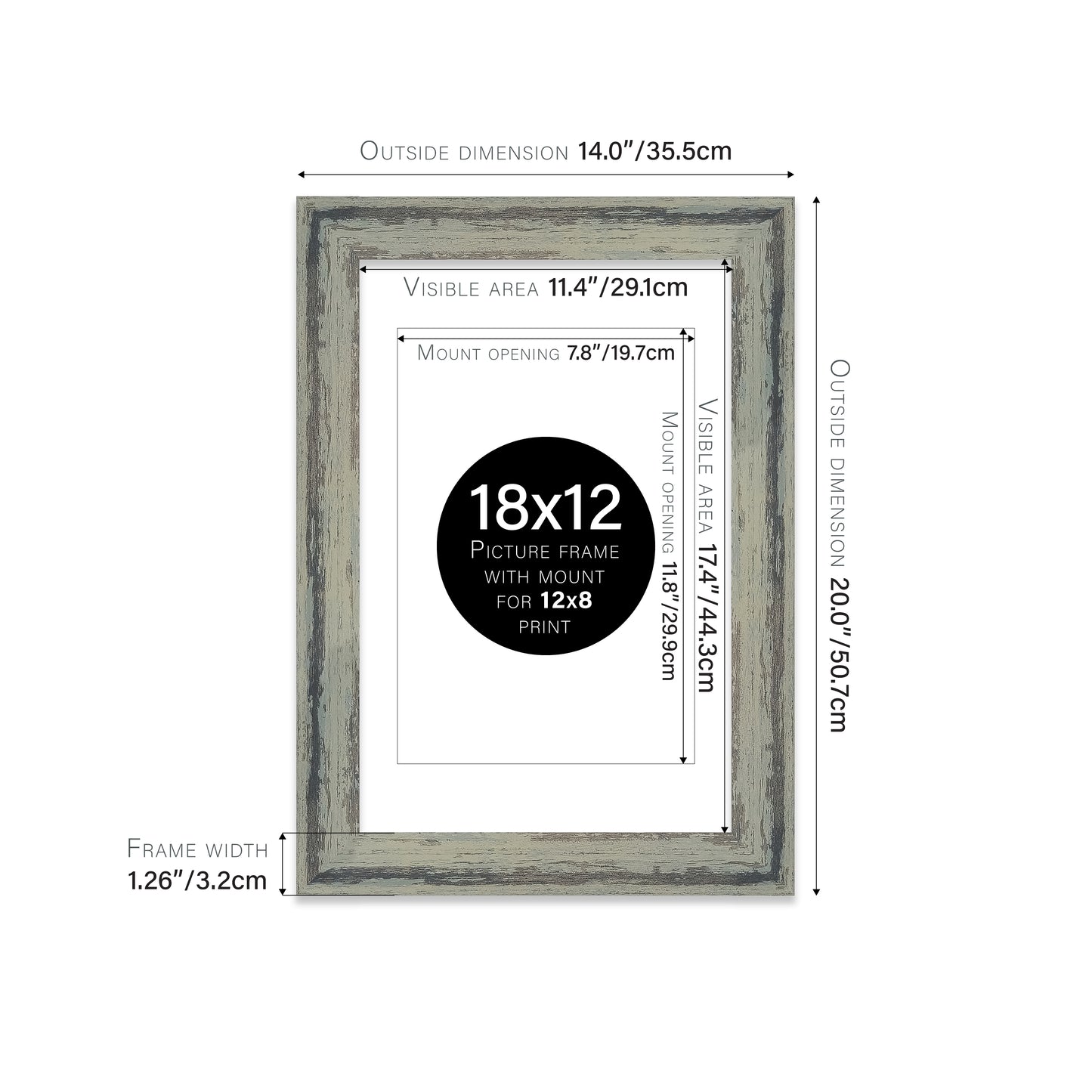 Distressed Green Picture Frame 32mm Edge
