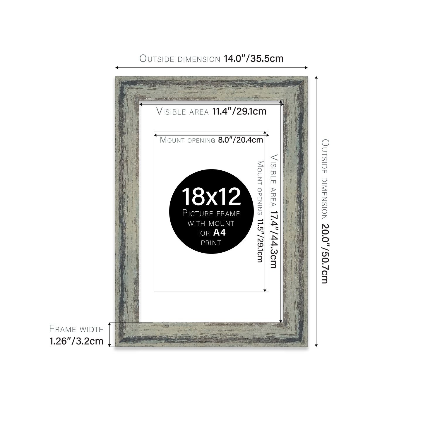 Distressed Green Picture Frame 32mm Edge
