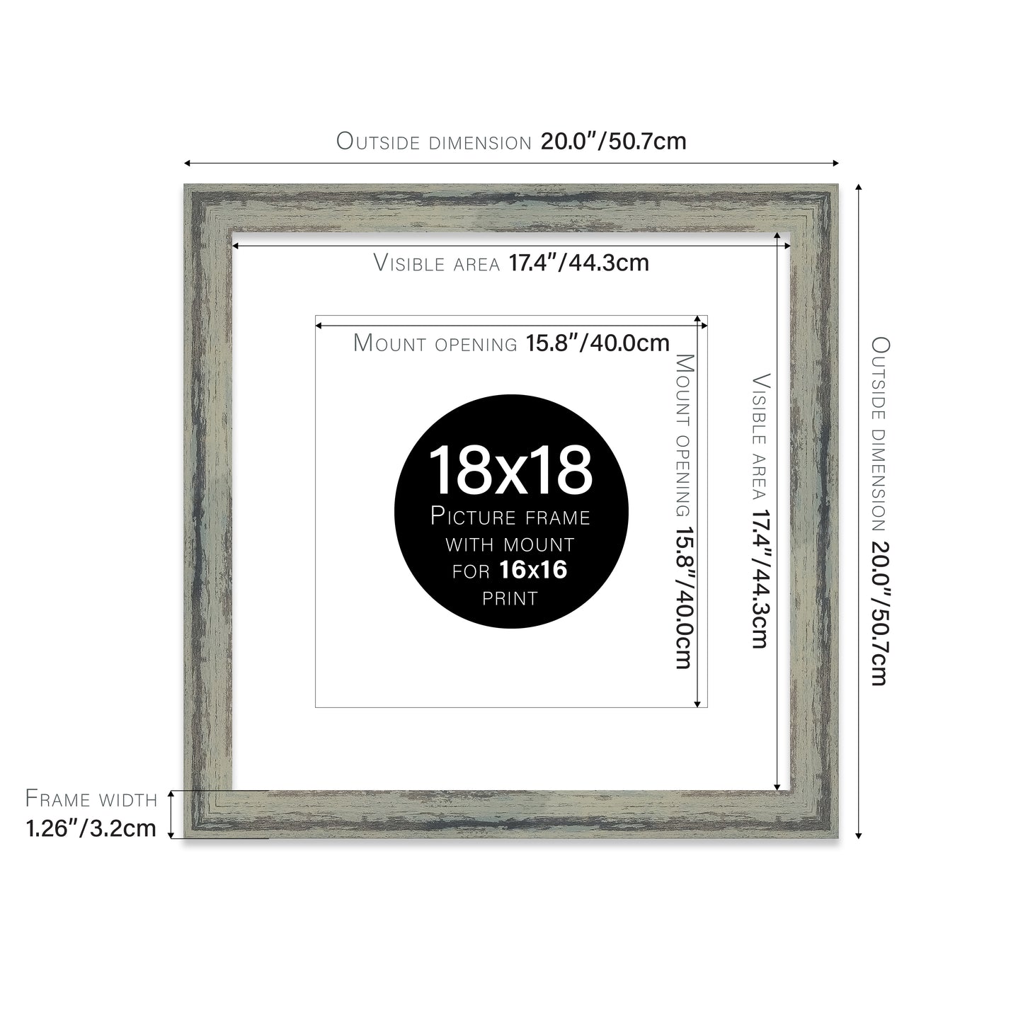 Distressed Green Picture Frame 32mm Edge