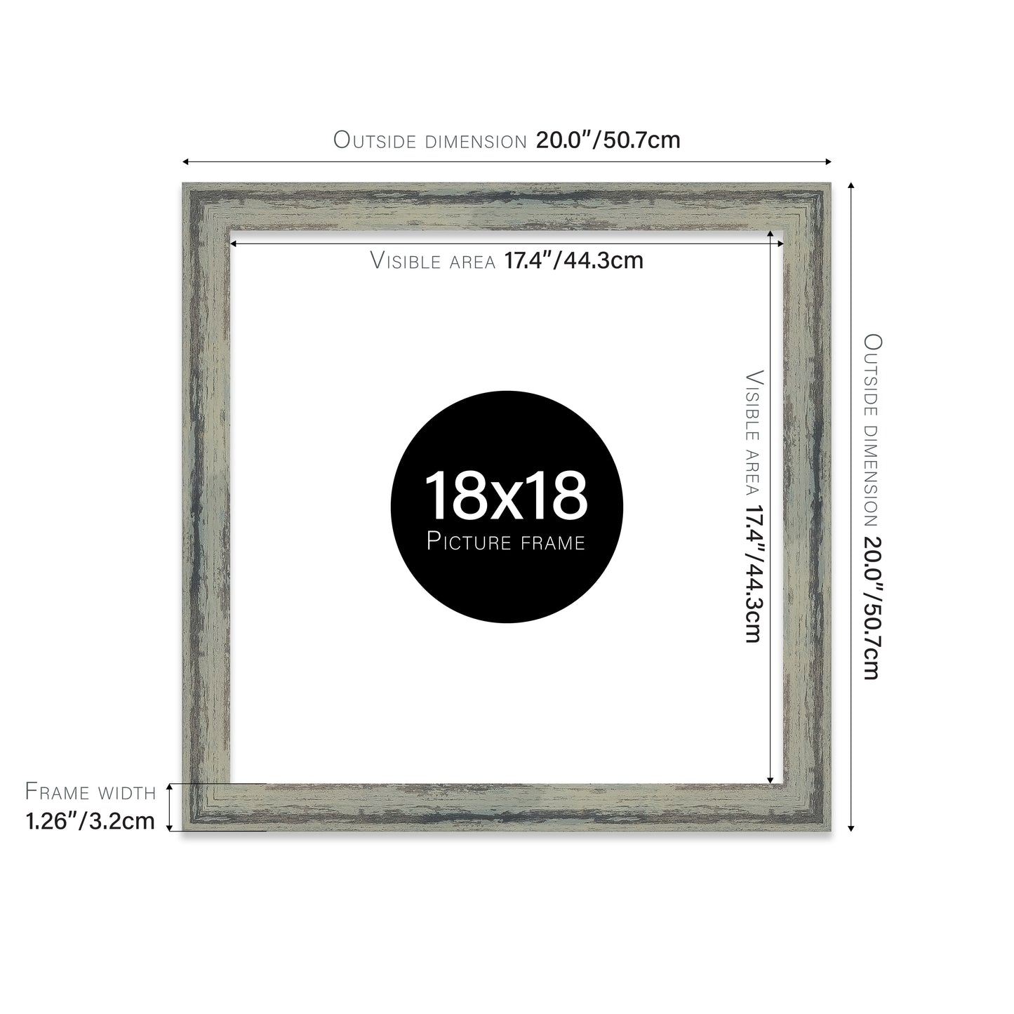 Distressed Green Picture Frame 32mm Edge