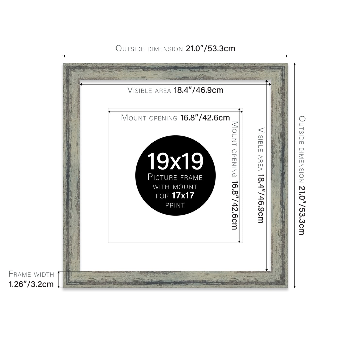 Distressed Green Picture Frame 32mm Edge