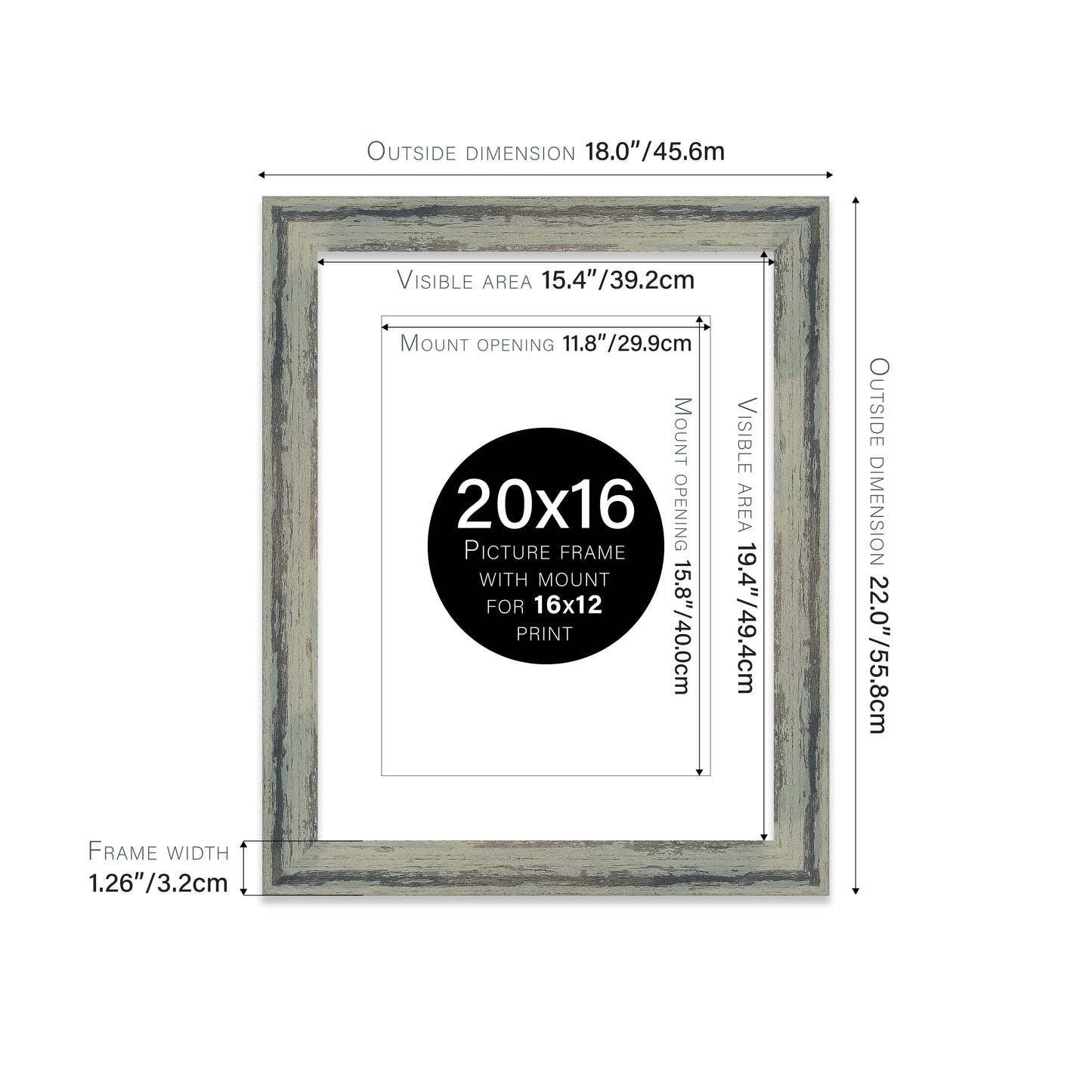 Distressed Green Picture Frame 32mm Edge