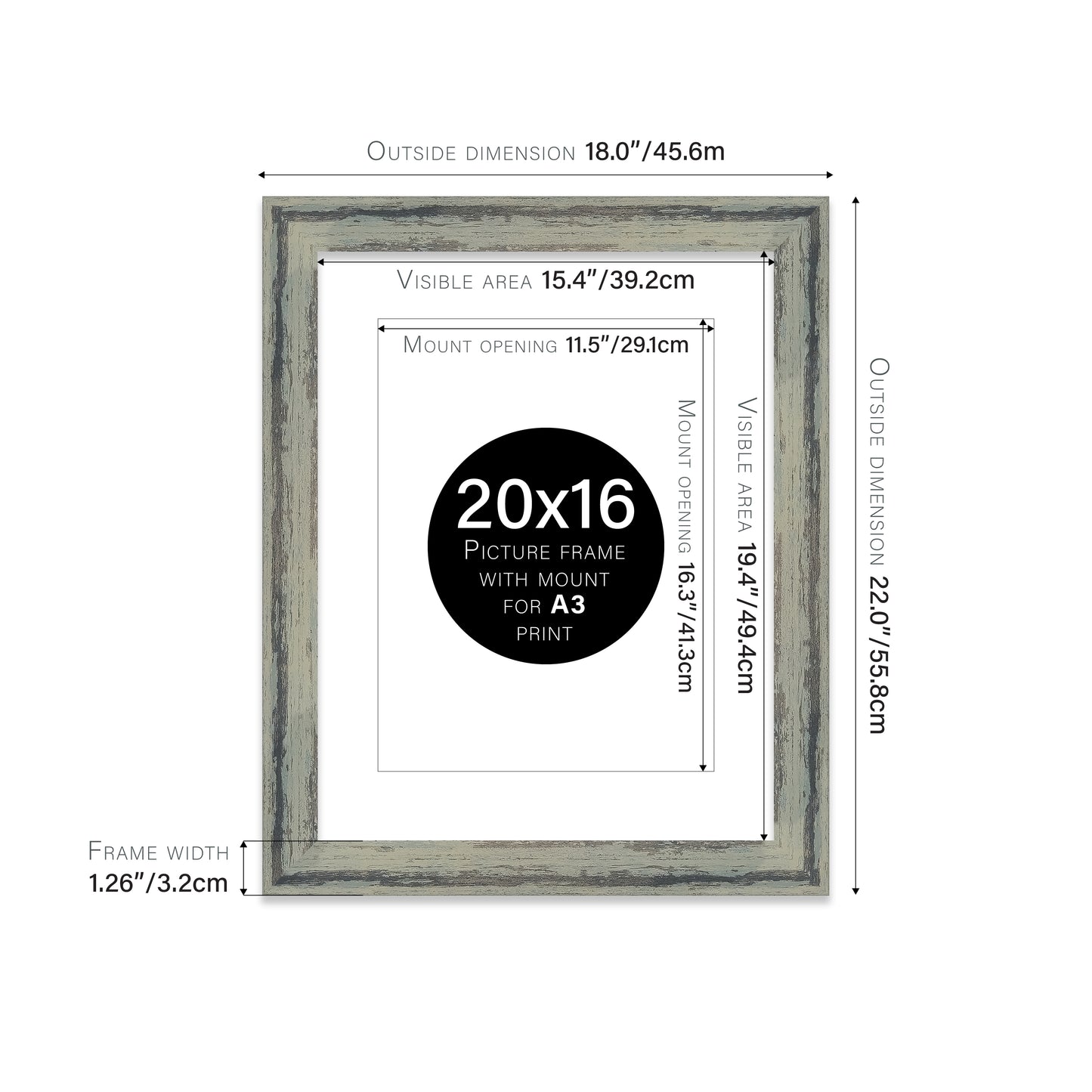 Distressed Green Picture Frame 32mm Edge