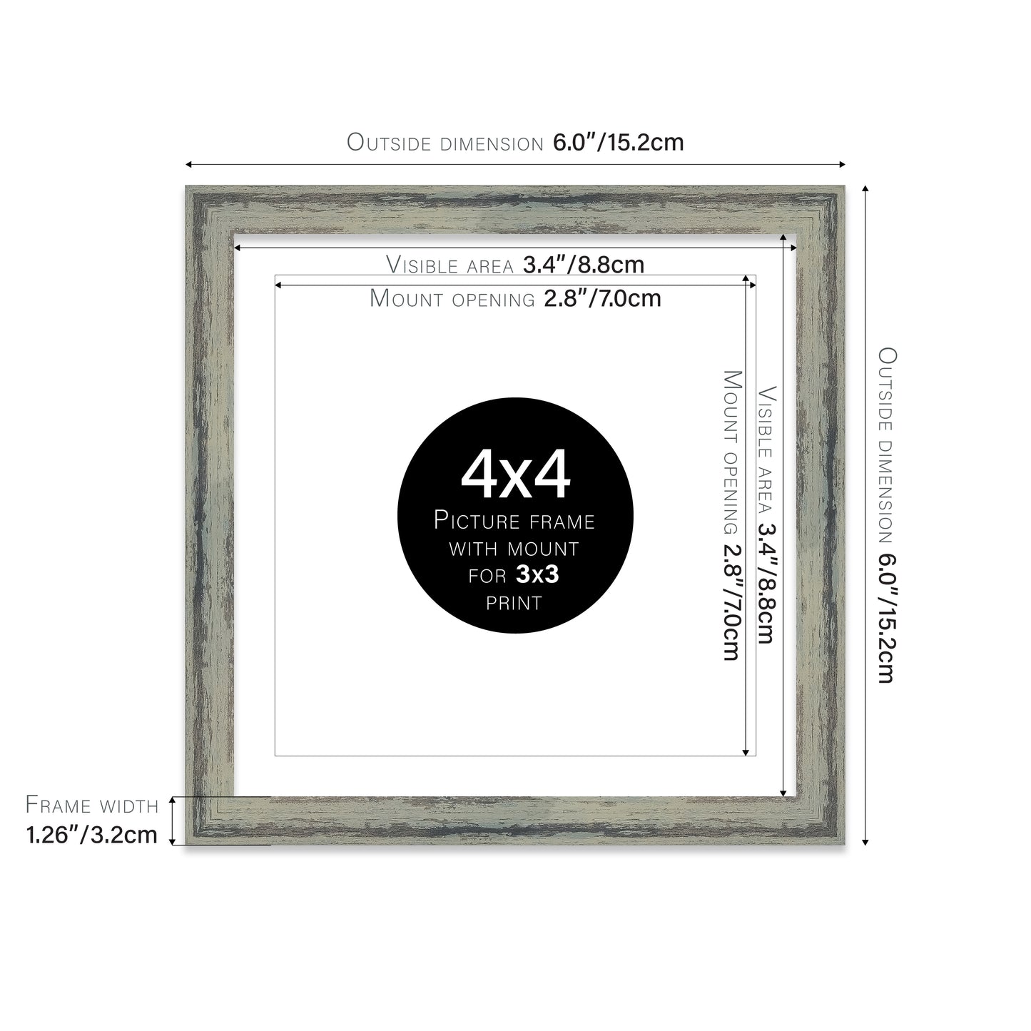 Distressed Green Picture Frame 32mm Edge