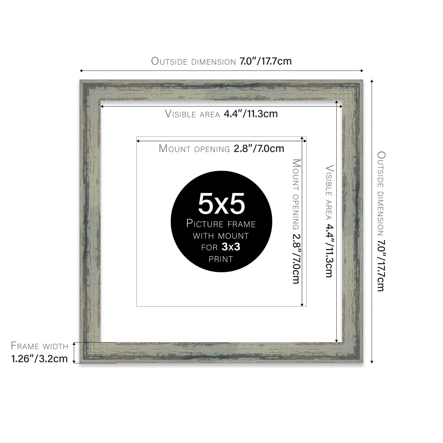 Distressed Green Picture Frame 32mm Edge