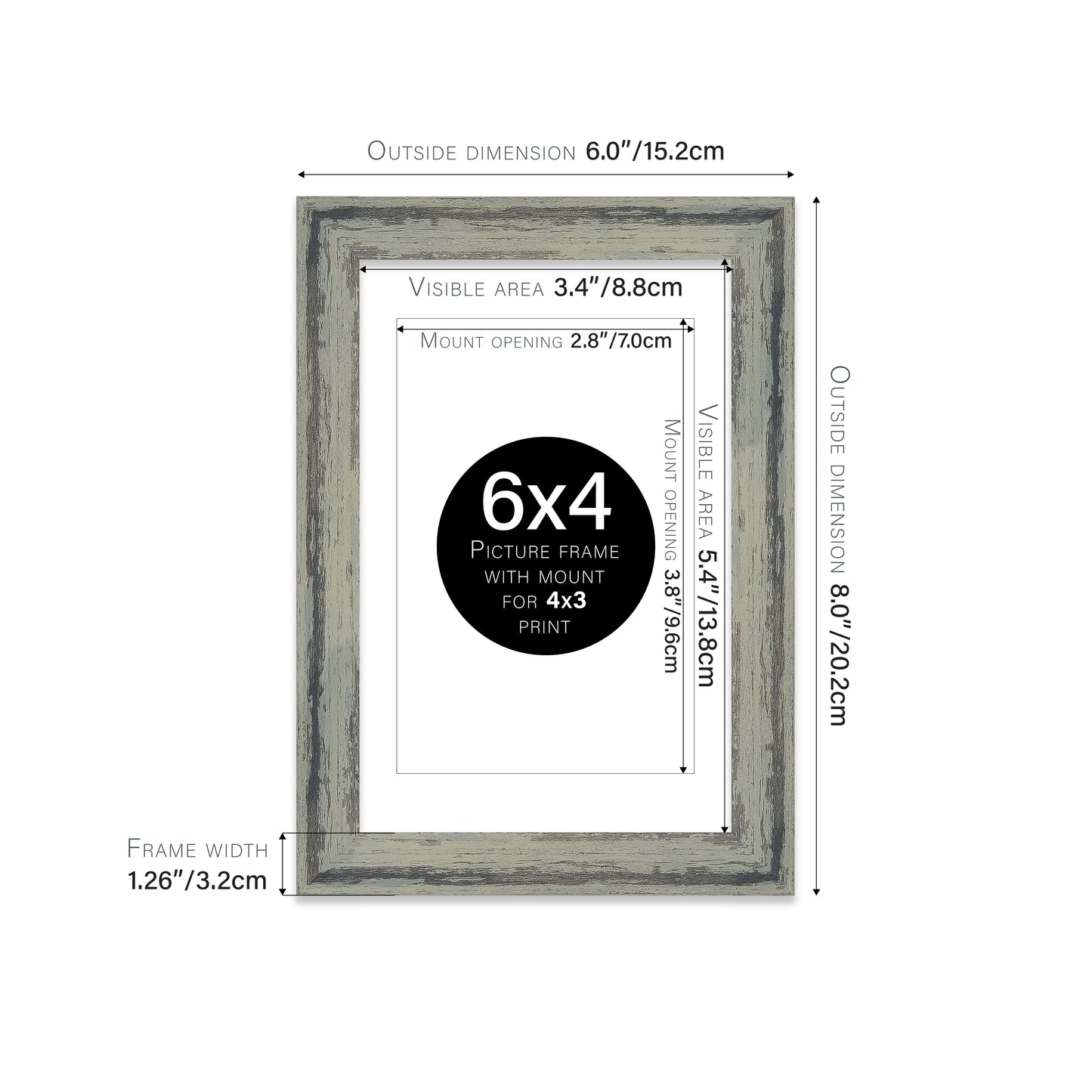 Distressed Green Picture Frame 32mm Edge